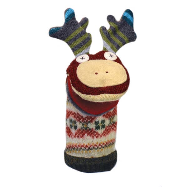 Moose Puppet | Reclaimed Wool: 12 inch height (30.5 cm).