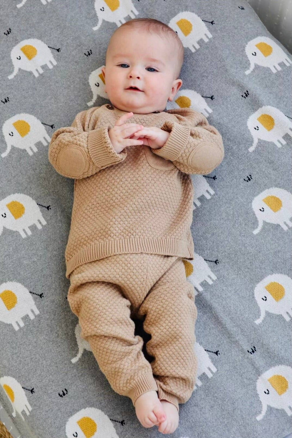 Elephant - Organic Cotton Jacquard Sweater Knit Baby Blanket: One Size