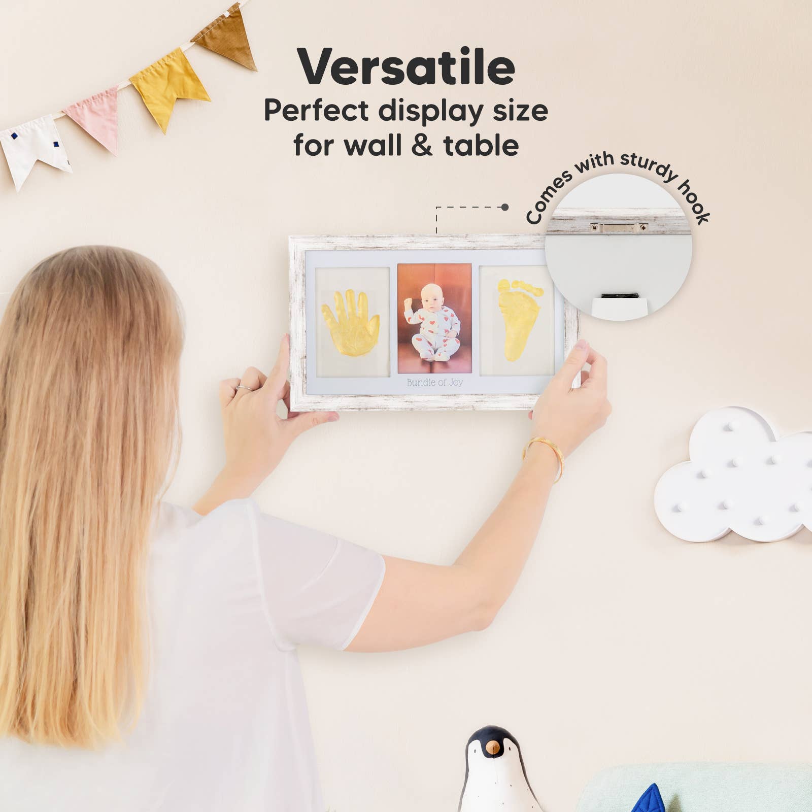 KeaBabies Baby Handprint, Footprint Keepsake Duo Frame: Vintage White