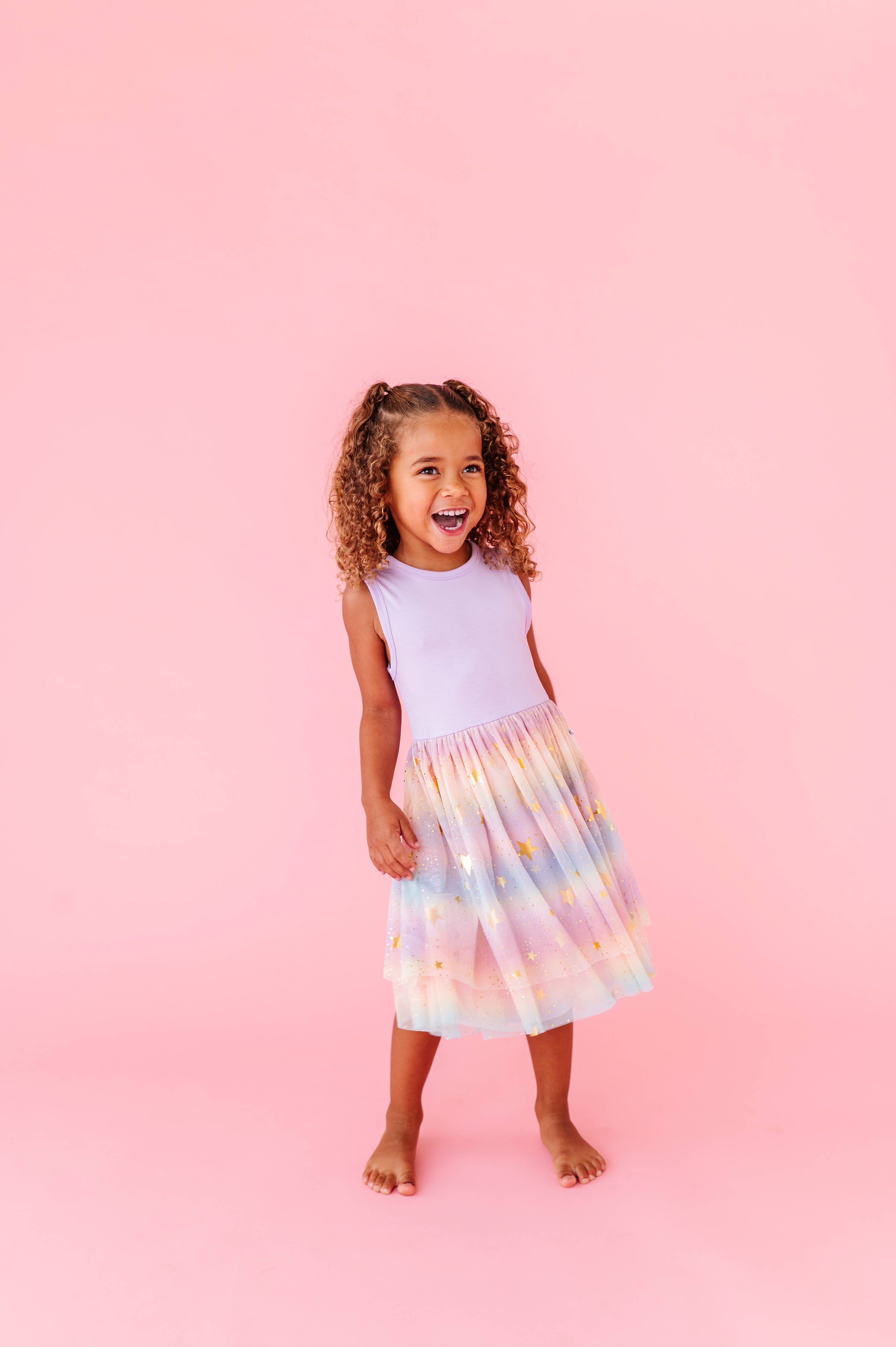 Kids Bamboo + Tulle Dress - Spring Rainbow Twinkle
