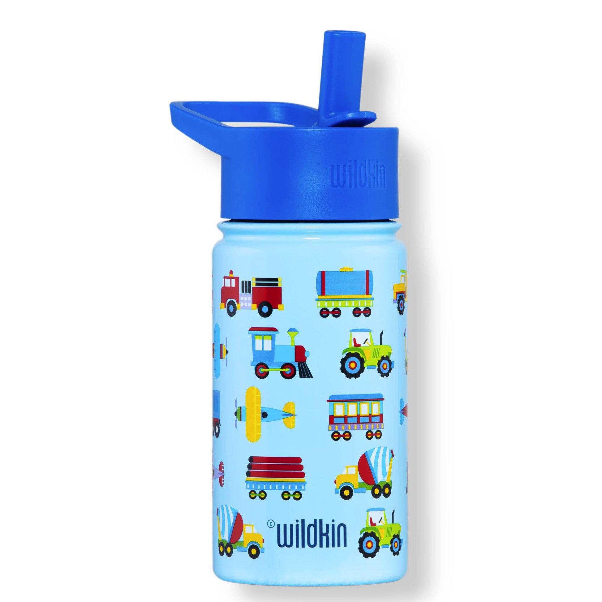 Bouteille d'eau en acier inoxydable de 14 oz, motif trains, avions et camions