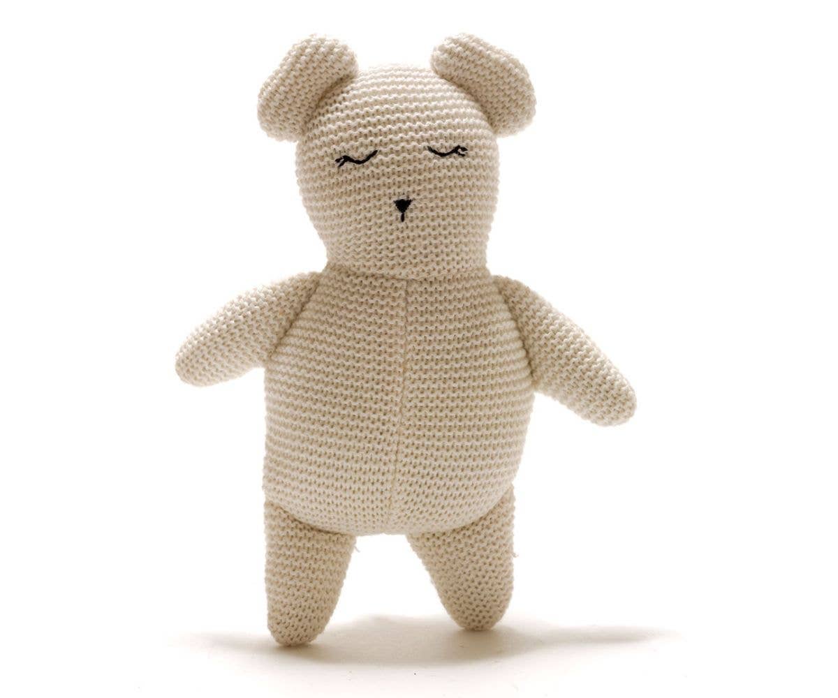 Ours en peluche blanc tricoté en coton biologique