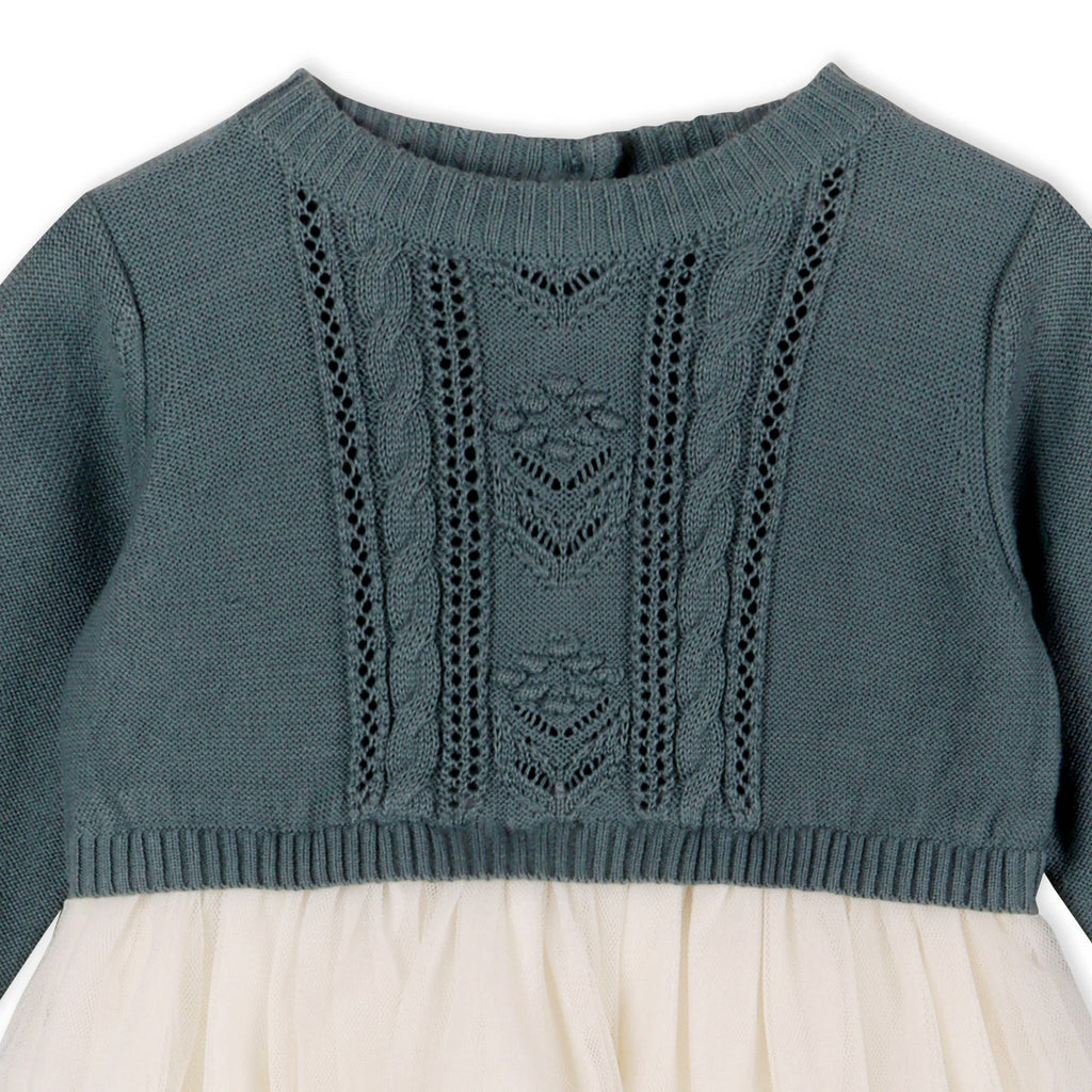 Cable Floral Sweater Knit Top & Tutu Baby Dress Organic : Teal Blue