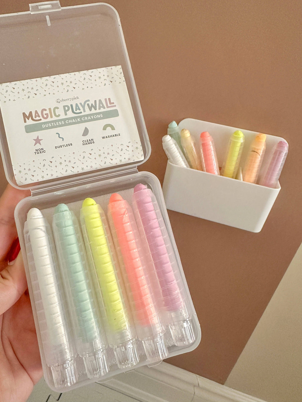 Crayons de craie sans poussière + support magnétique pour Magic Playwall : Néon