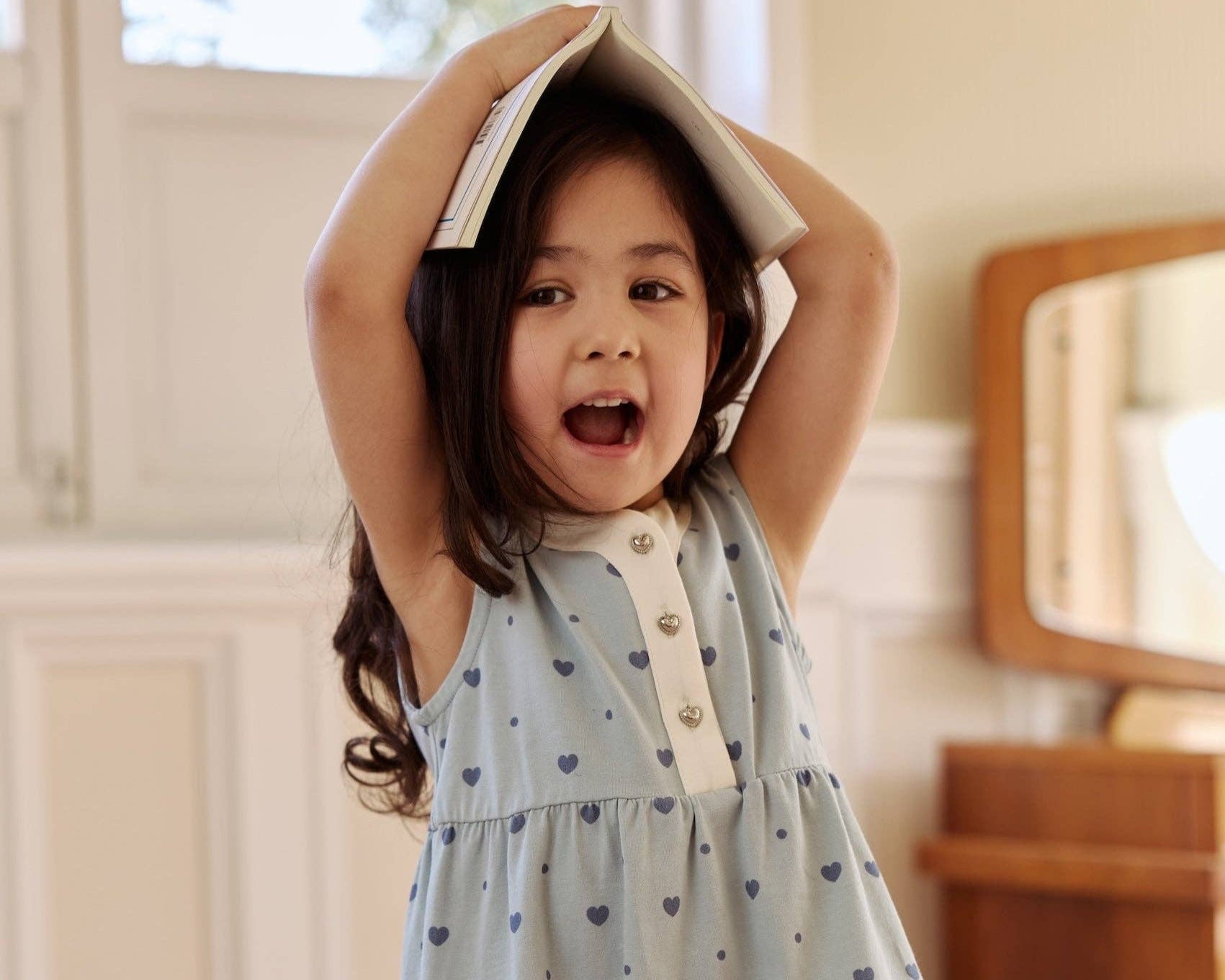 Girl Ruffle Tank Dress-Blue Hearts