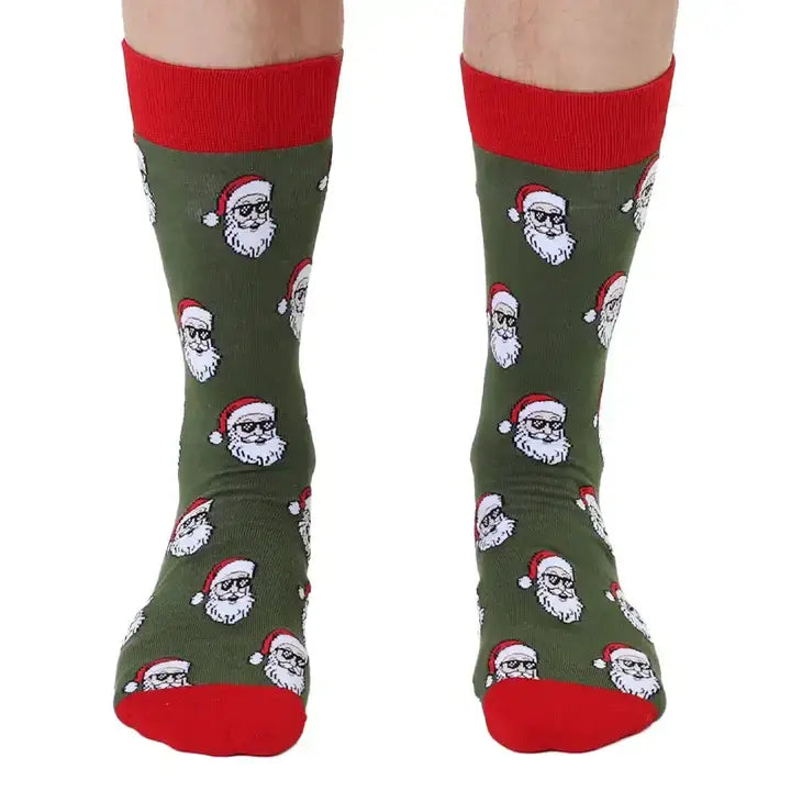 Men's Bamboo Crew Socks - Christmas Holiday - Cool Santa