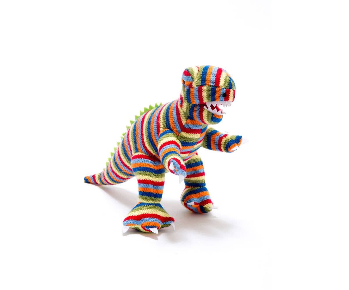 Knitted Stripe T Rex Dinosaur Baby Rattle