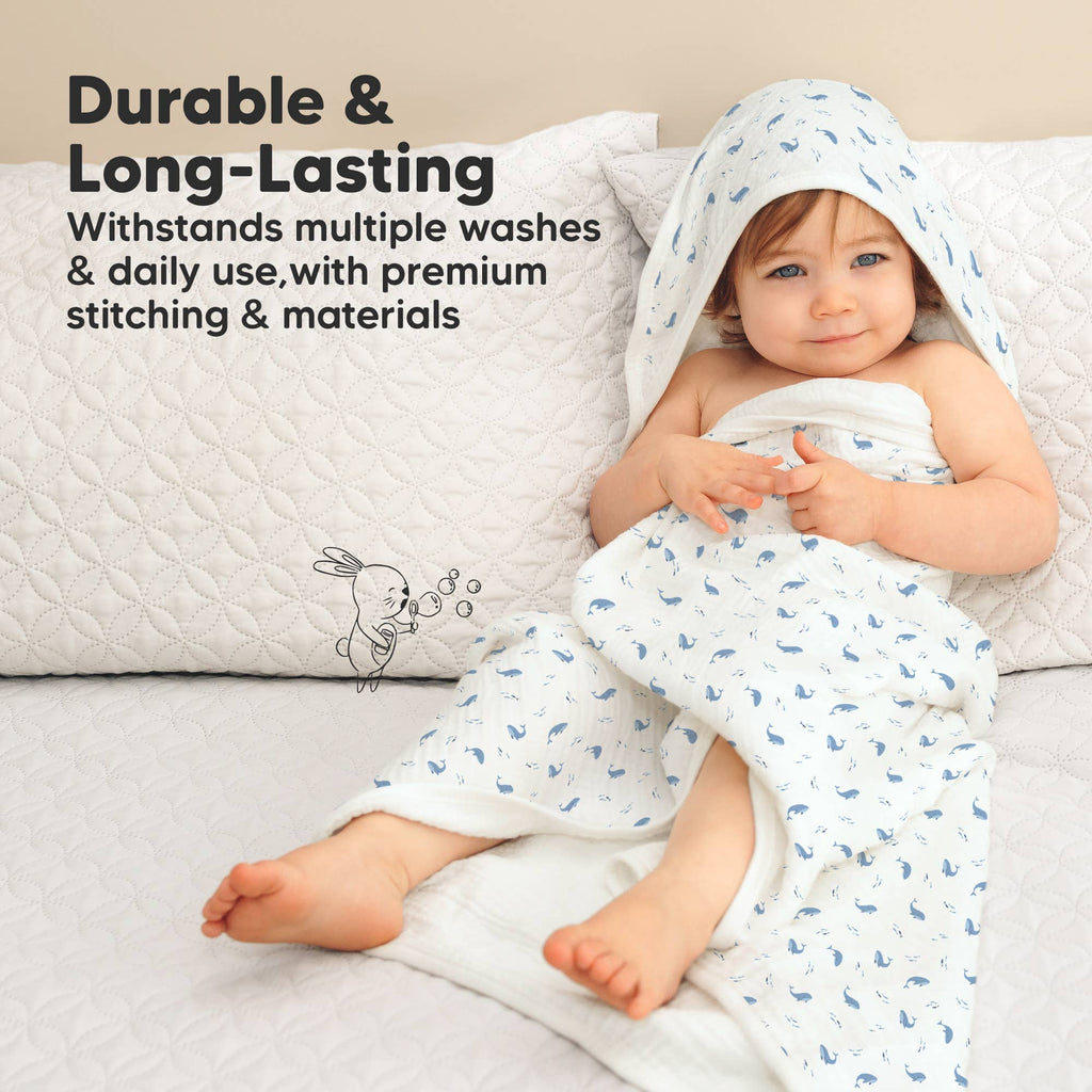 KeaBabies Lyra Muslin Hooded Towel: Whale Bay
