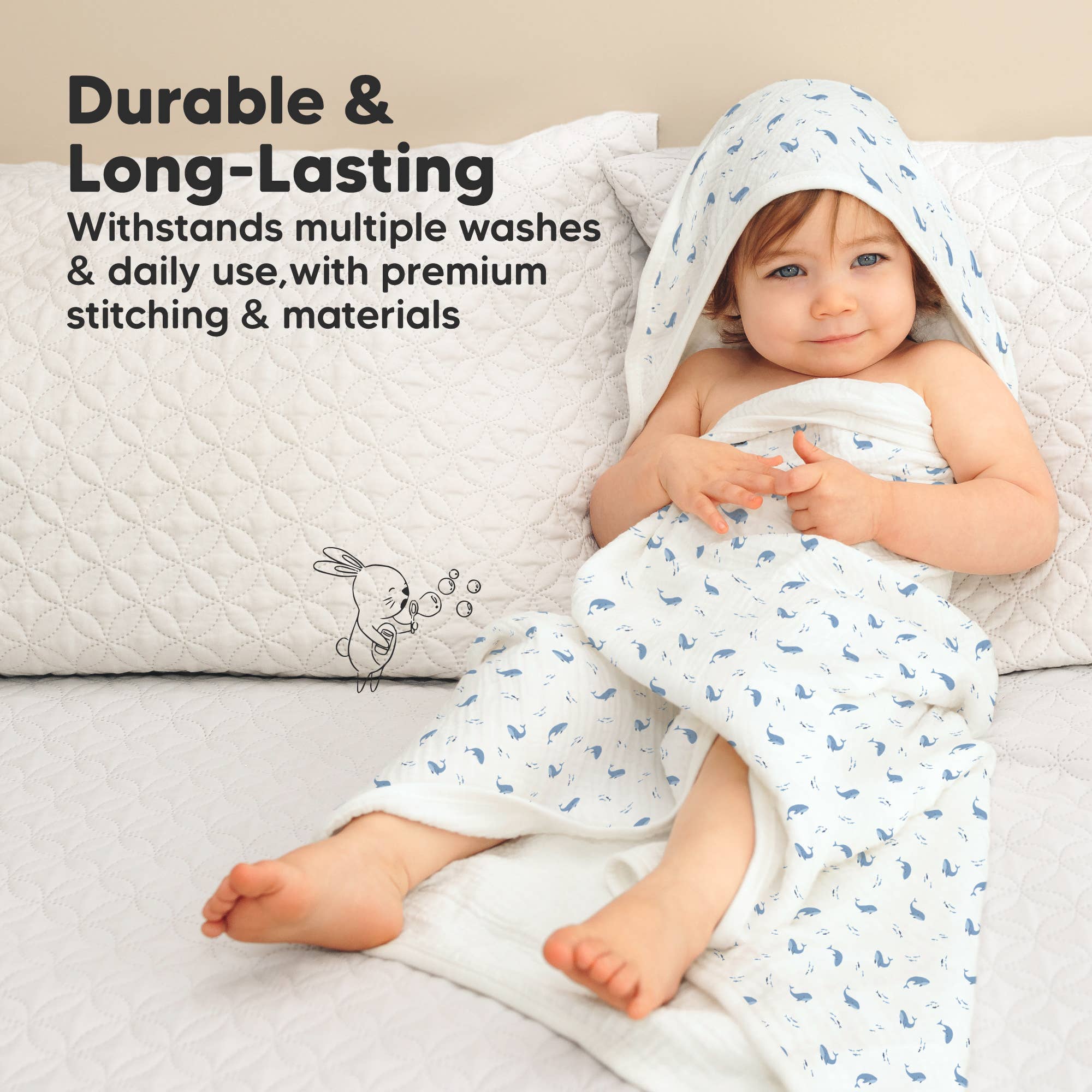 KeaBabies Lyra Muslin Hooded Towel: Whale Bay