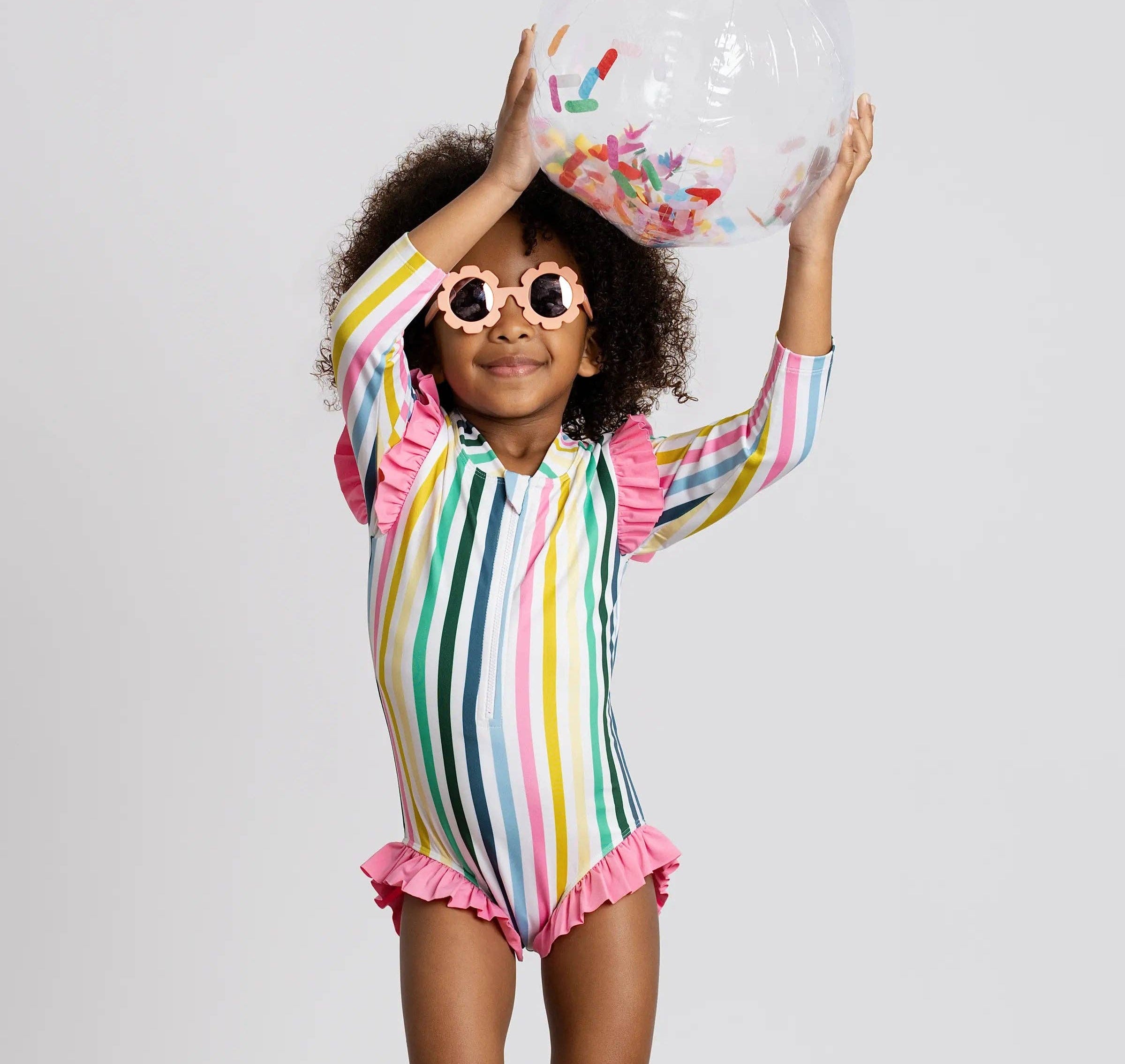 Ruffle Rashguard One-Piece Swimsuit Summer Stripe
