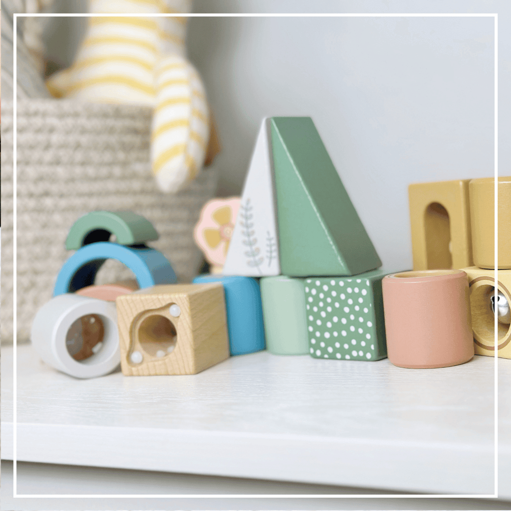 Wooden Activity Blocks 15pc - Interactive Sensory Blocks Ages 12m+