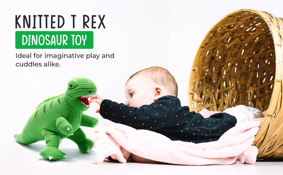 Knitted Green T Rex Dinosaur Soft Toy Teddy