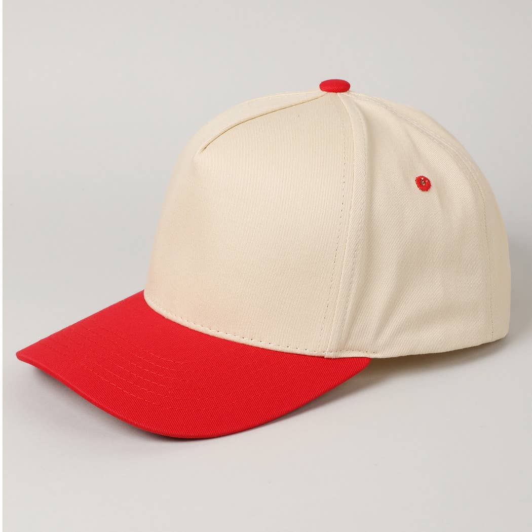 Kids Plain Two Tone Canvas Cotton Baseball Cap : HOT PINK / ONE SIZE