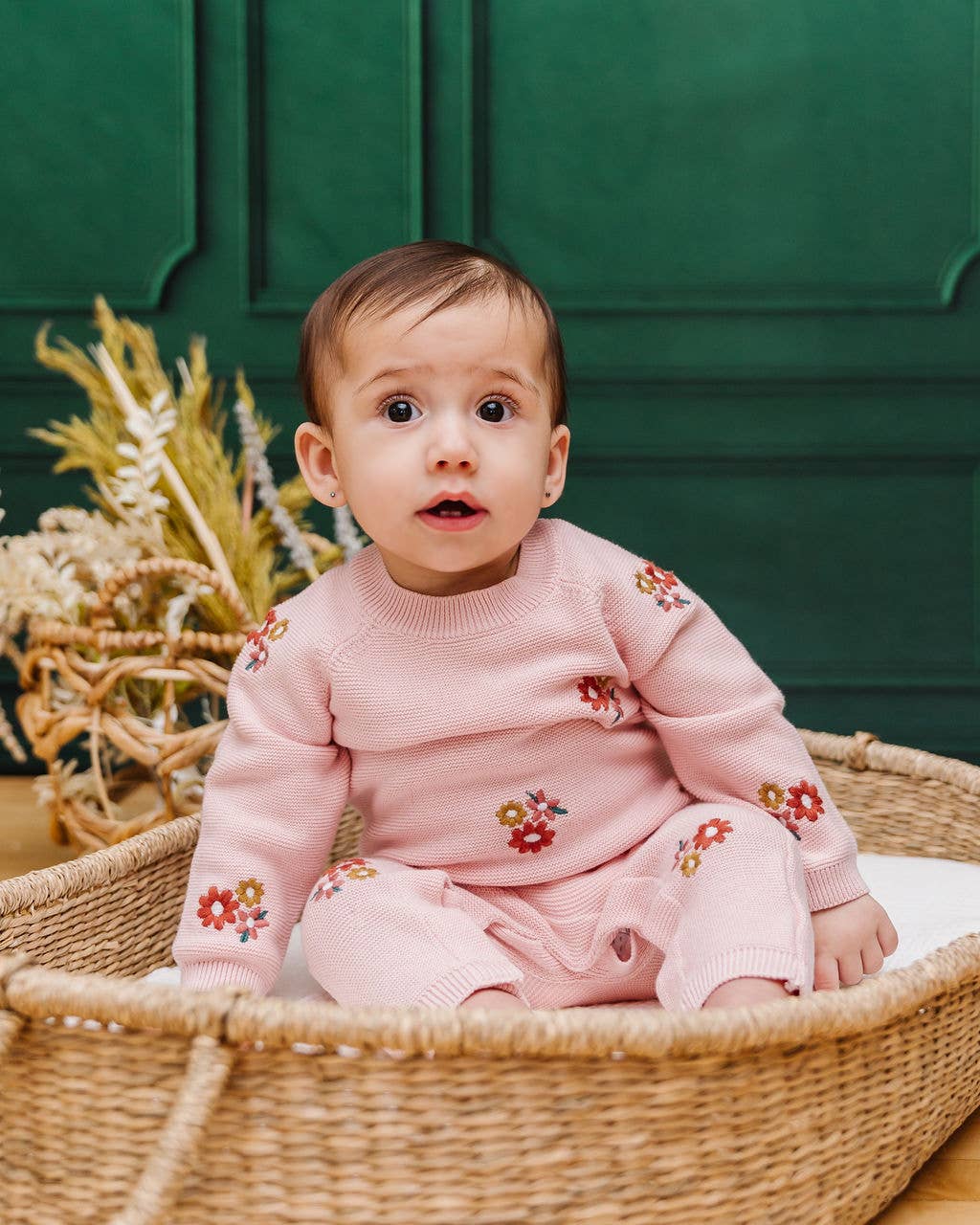 Floral Bouquet Pink Organic Knit Baby Jumpsuit