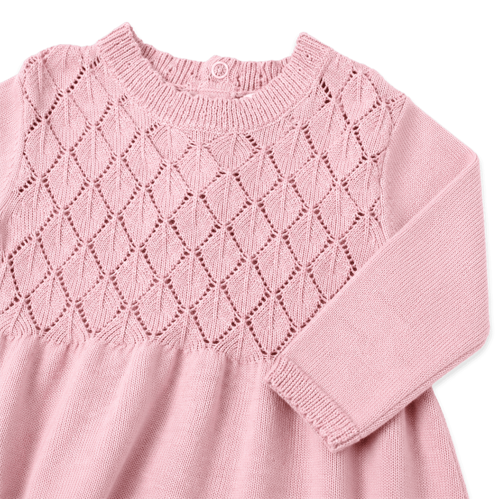 Milan Pointelle Sweater Knit Baby dess (Organic Cotton): Mauve Pink / 6-12 Month