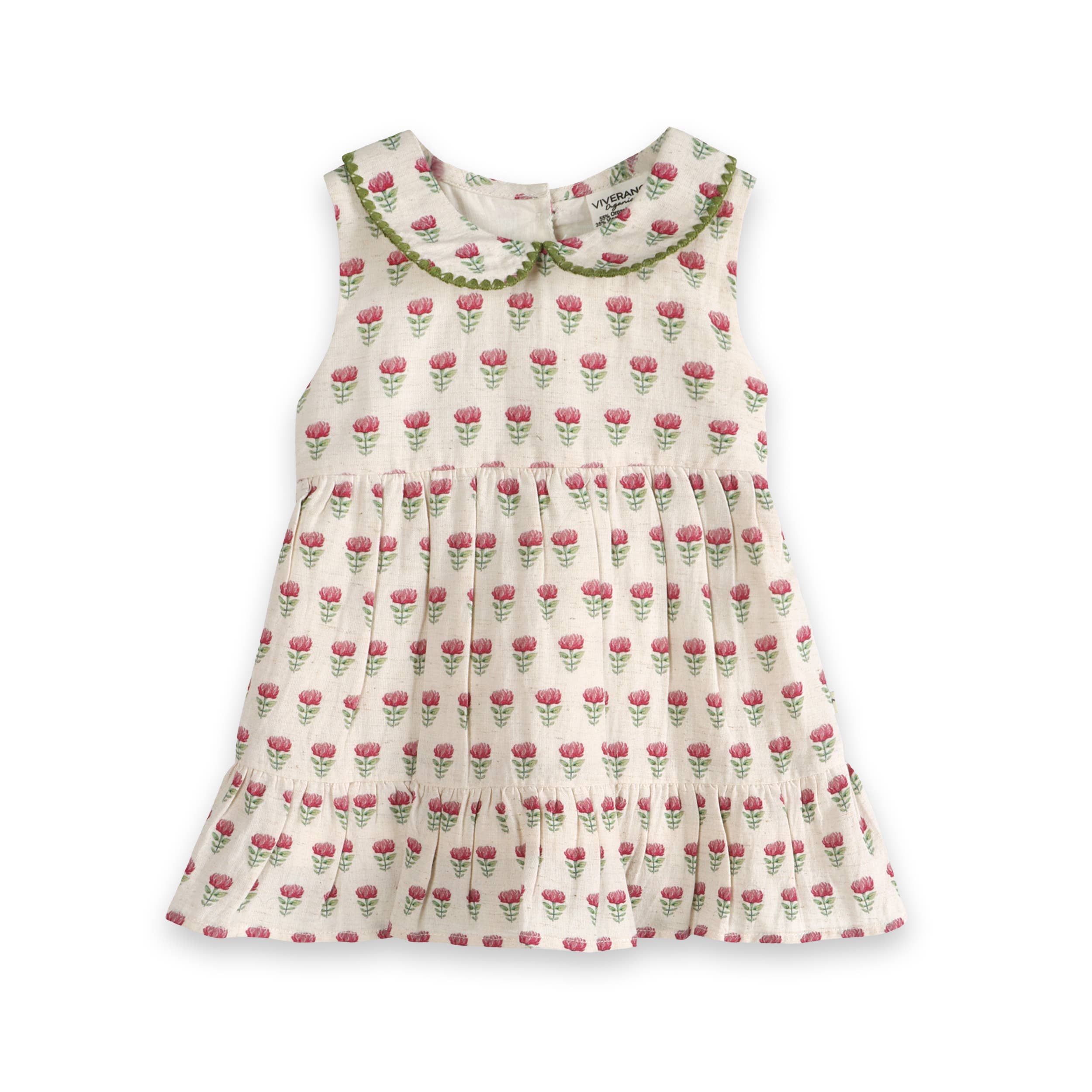 Mia Block Print Floral Baby Dress + Bloomer Linen Blend