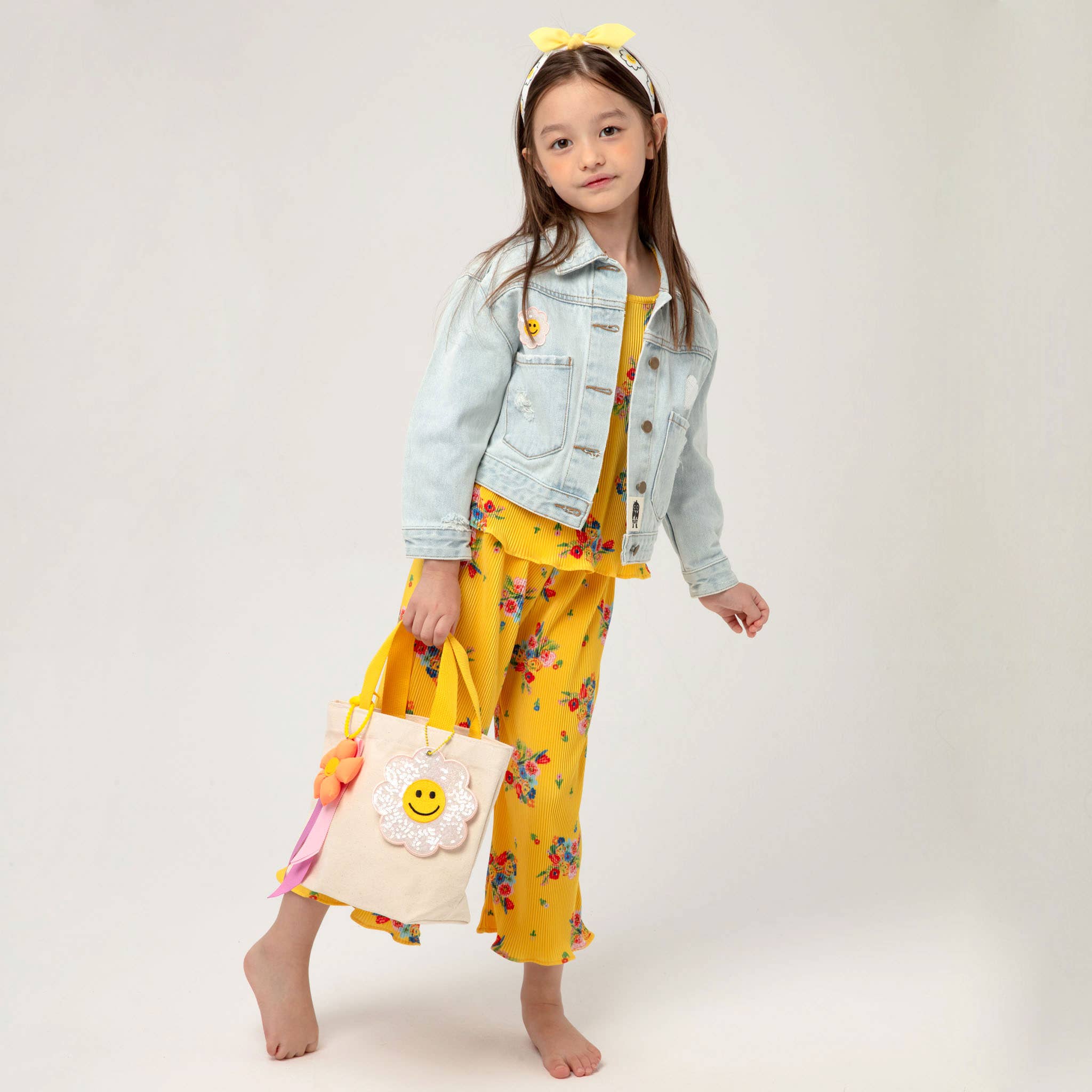 Patched Denim Jacket: L. Blue Daisy