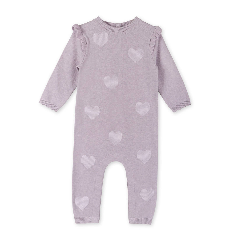 Hearts Jacquard Knit Baby Jumpsuit Organic Cotton: Lilac Heather