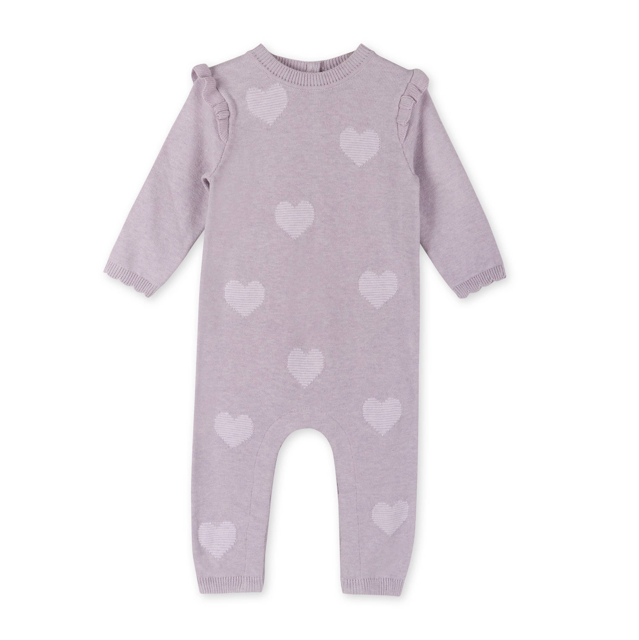 Hearts Jacquard Knit Baby Jumpsuit Organic Cotton: Lilac Heather