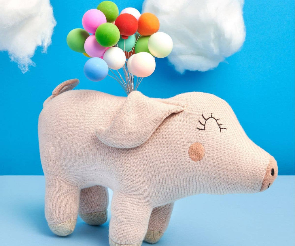 Pig Soft Toy in Pink, Knitted Organic Cotton