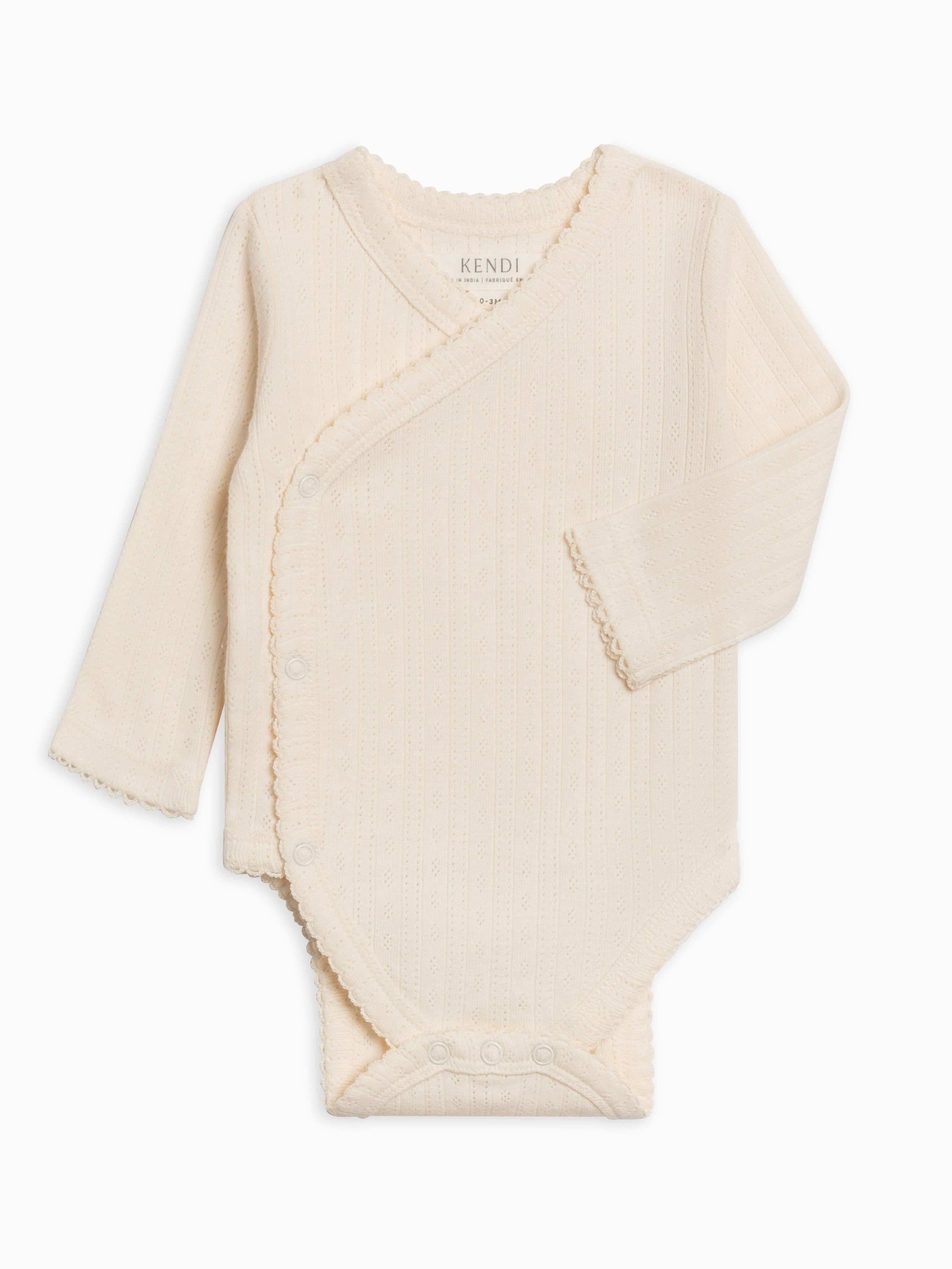 Hilda Brushed Back Pointelle Long Sleeve Kimono Bodysuit: Ivory
