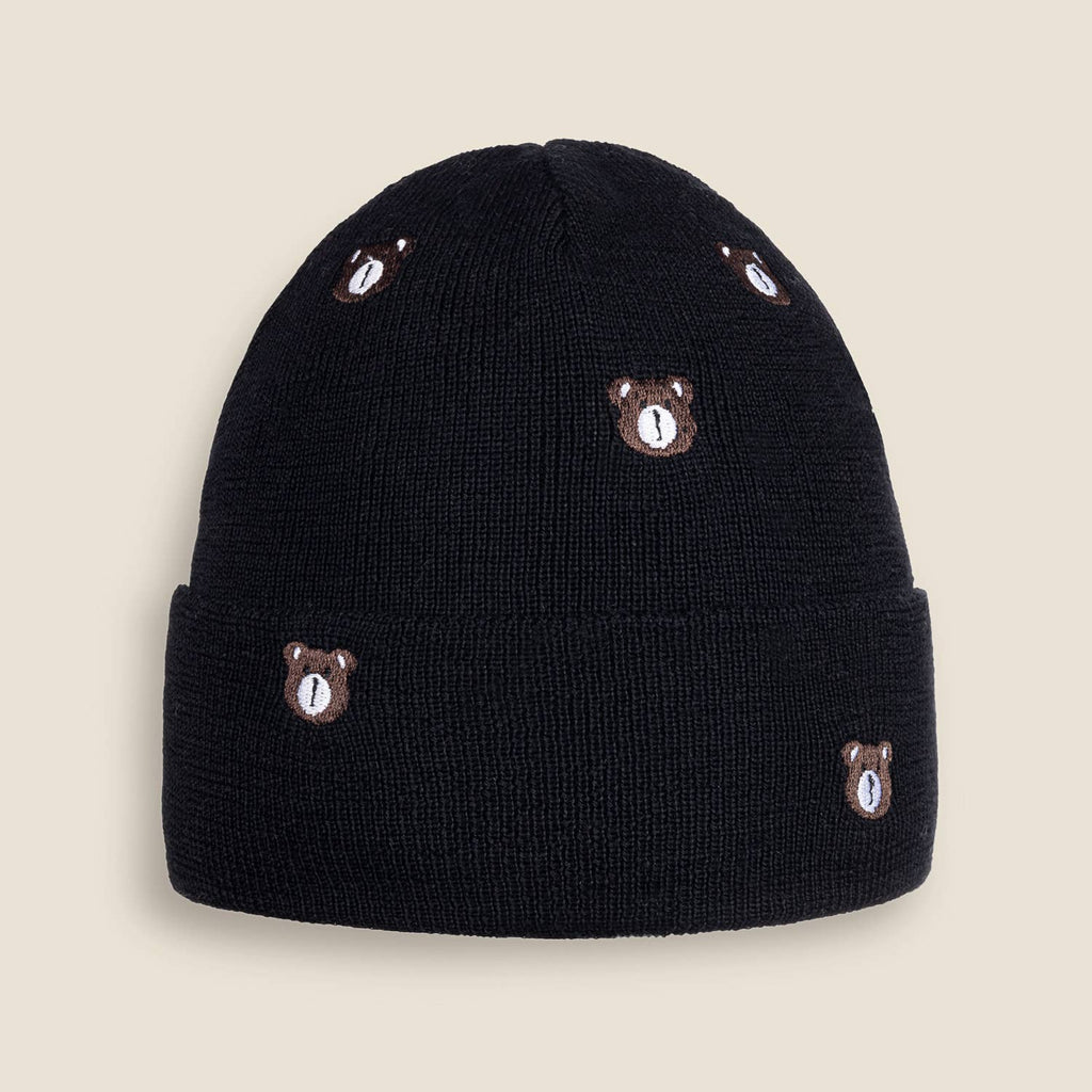 Kids 100% Merino Wool Beanie – LITTLE BEAR | Embroidered Black