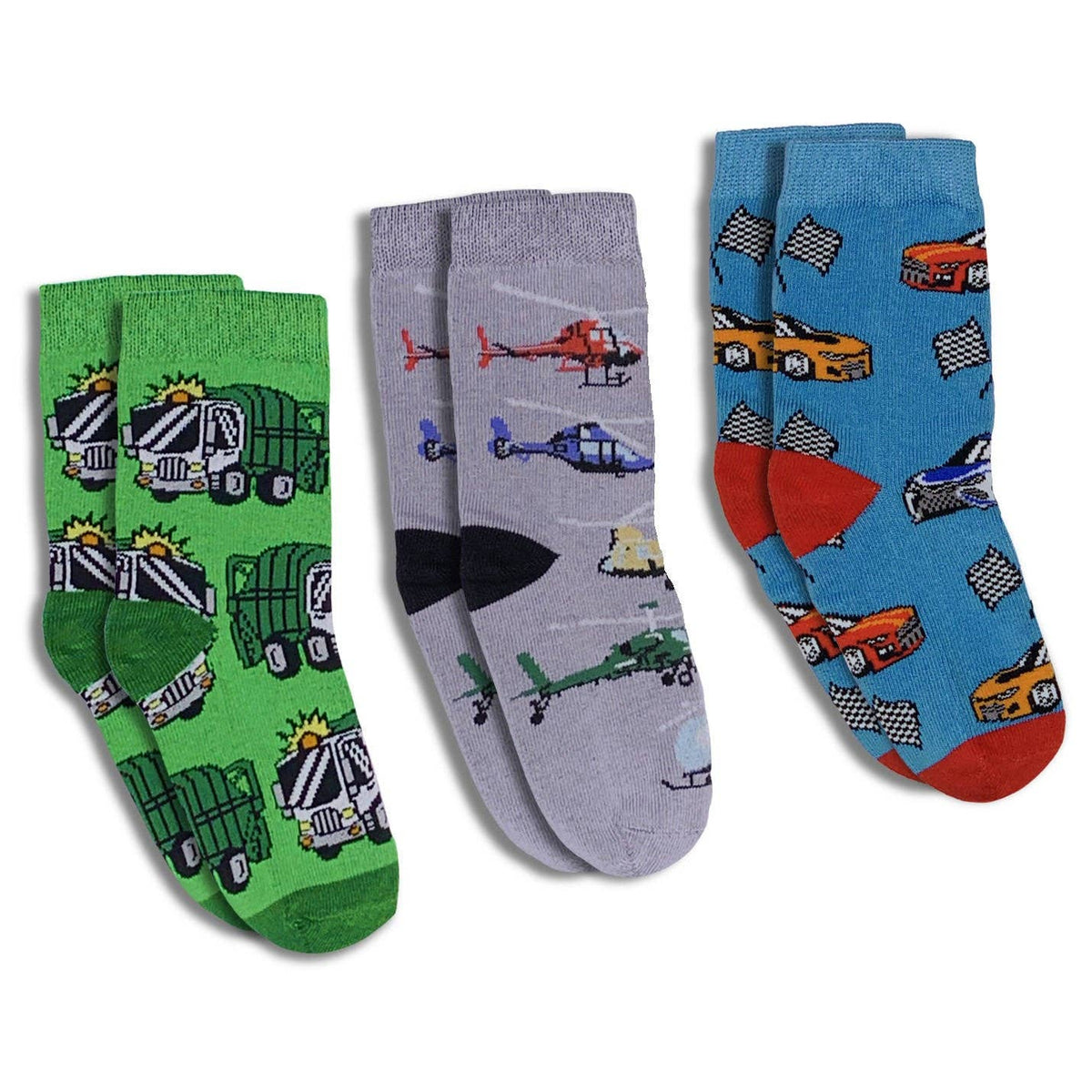 Trucks, Helicopters and Race Cars Kids Socks / 3-Pack