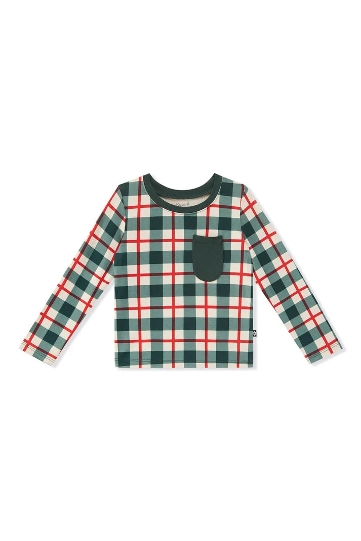 Kyte Baby Long Sleeve Toddler Crew Neck Tee in Holiday Plaid