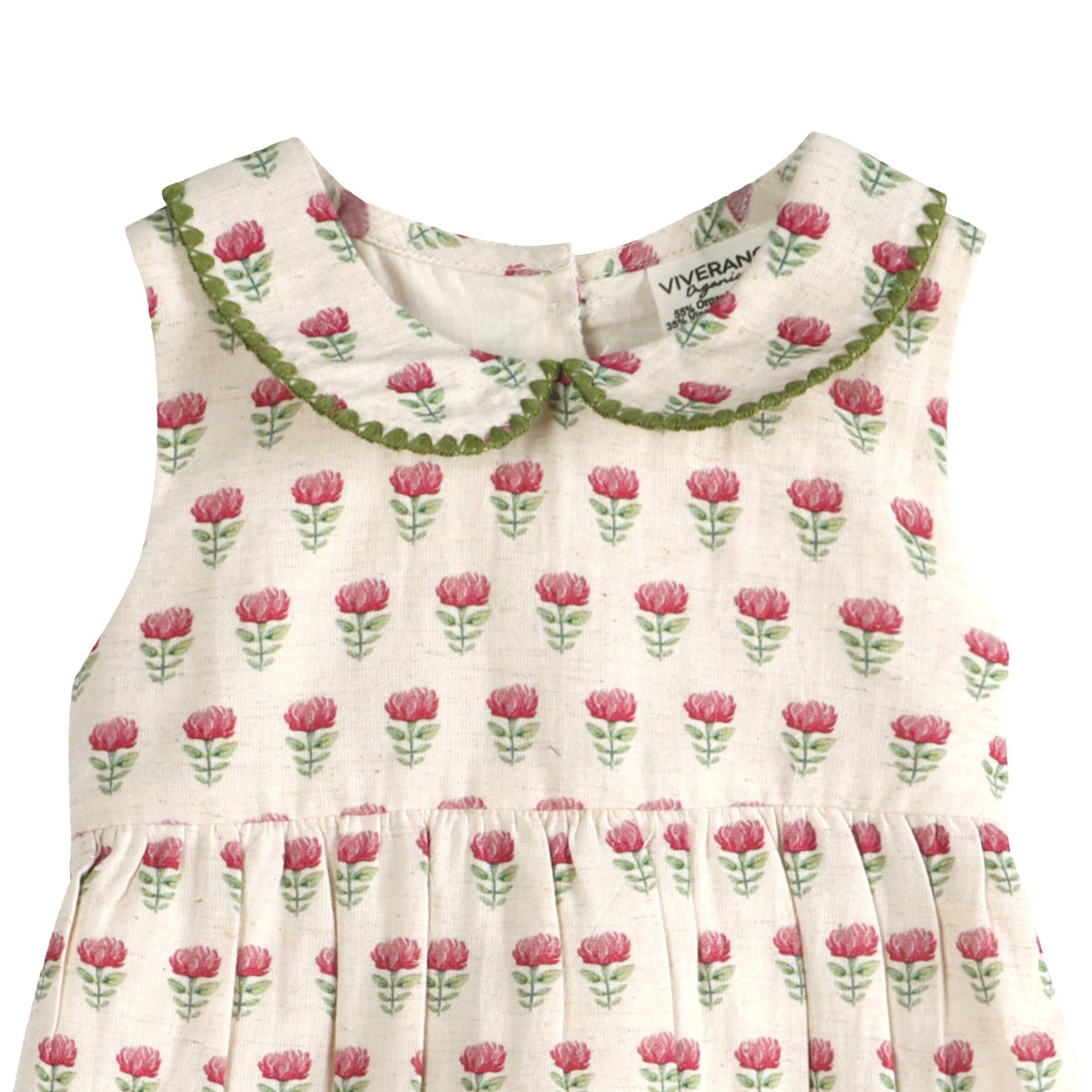 Mia Block Print Floral Baby Dress + Bloomer Linen Blend