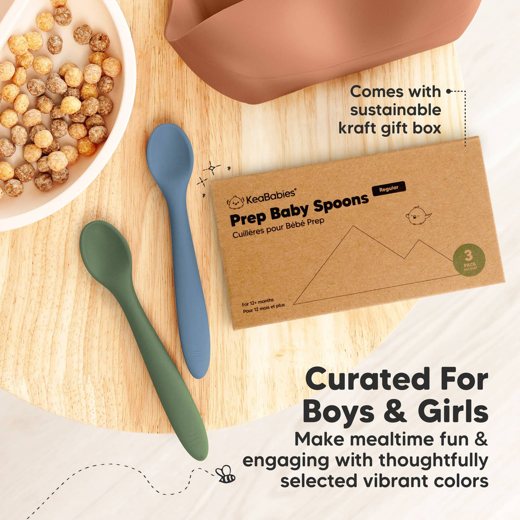 3-Pack Prep Silicone Baby Spoons for Toddlers 6-24 months: Slate