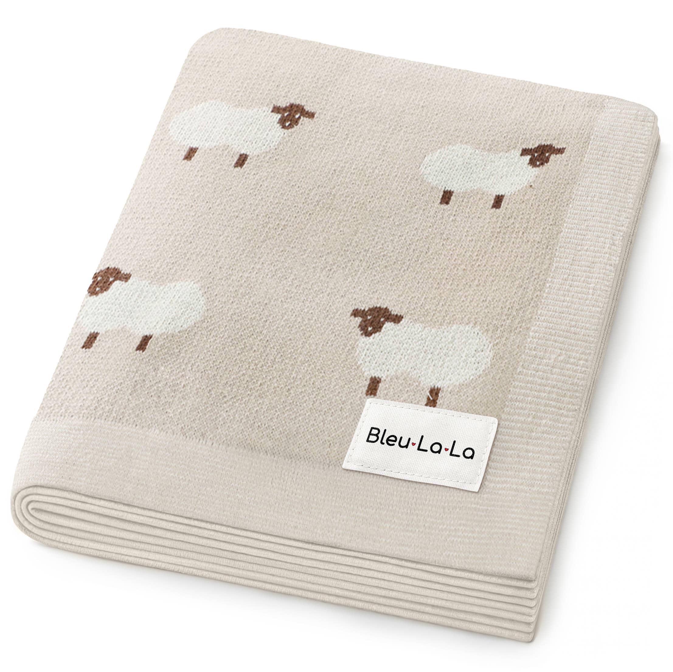 100% Luxury Cotton Receiving Swaddle Baby Blanket - Sheep: Grey