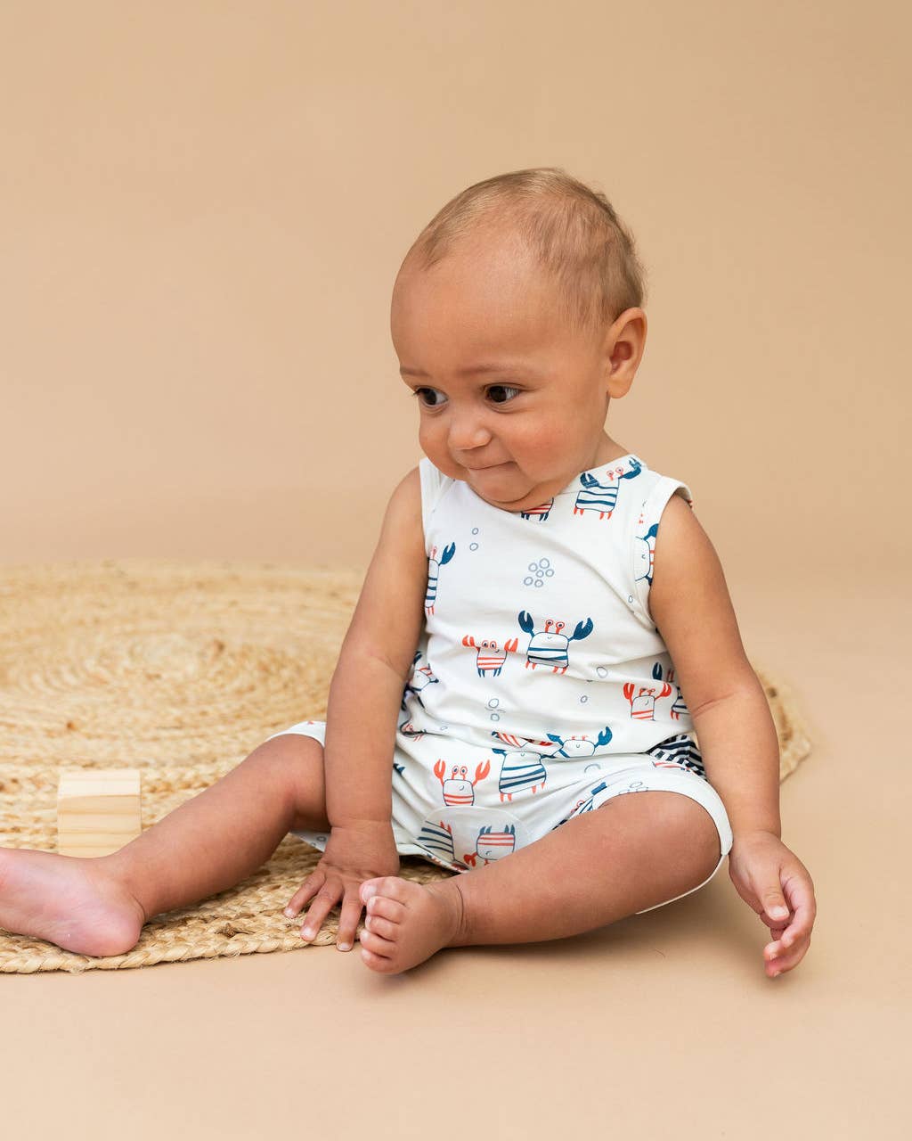 Nautical Crab Side Pocket Baby Romper Organic Jersey