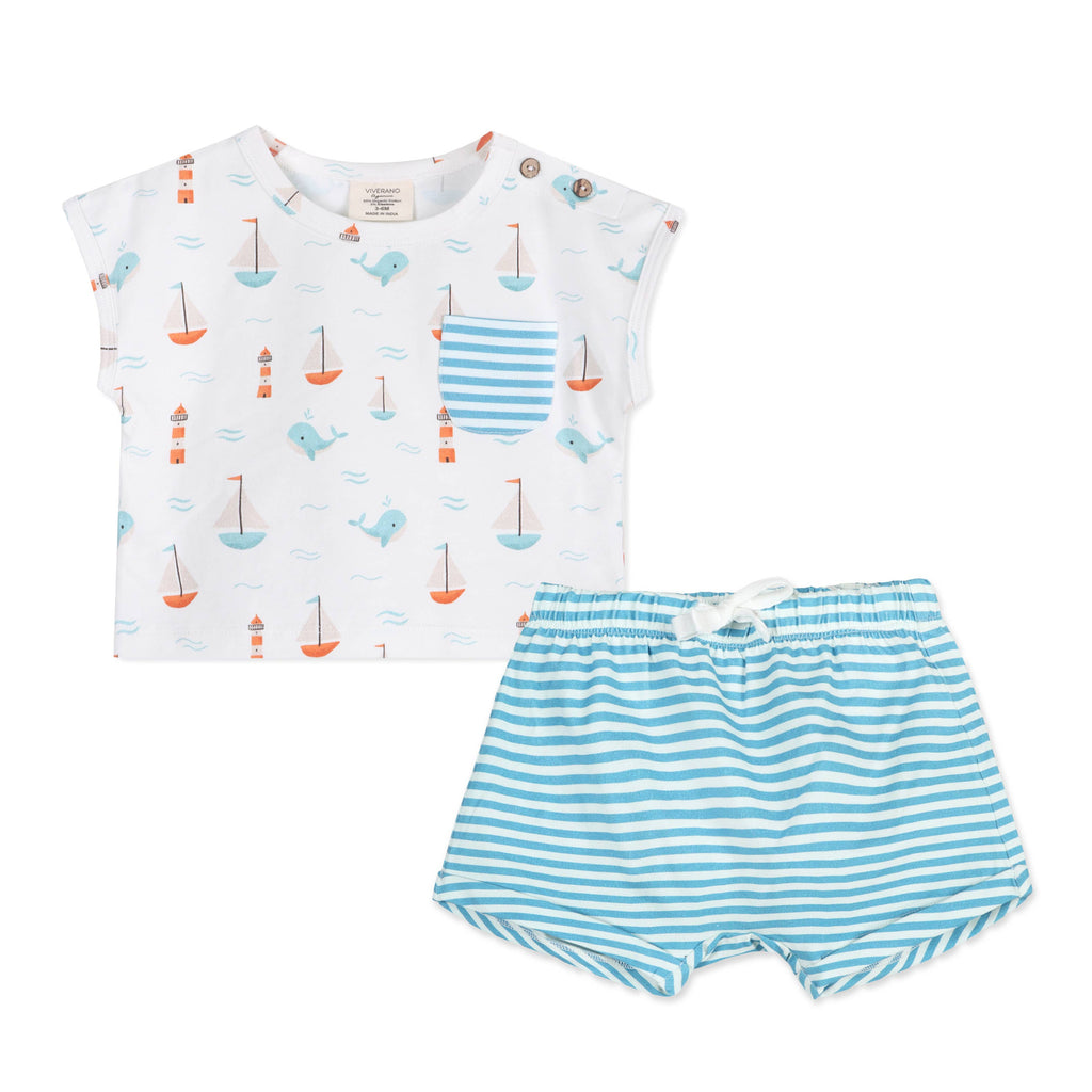 Sailboat Whales Baby Tee & Shorts Set Organic Jersey