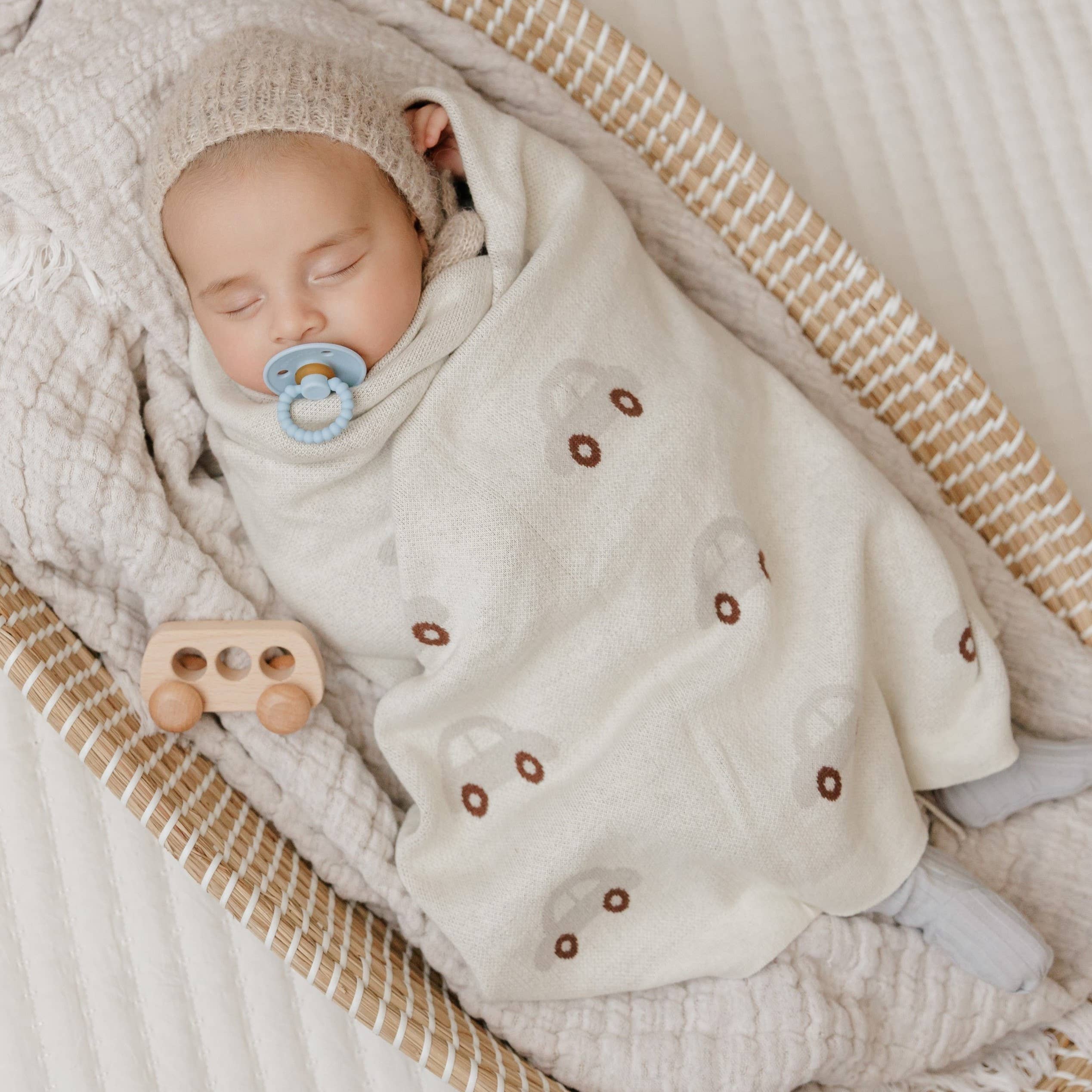 100% Luxury Cotton Receiving Swaddle Baby Blanket - Cars: Cream