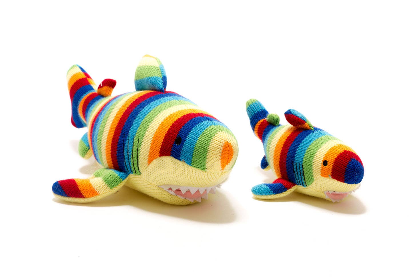 Knitted Shark Soft Toy Teddy in Bright Stripes