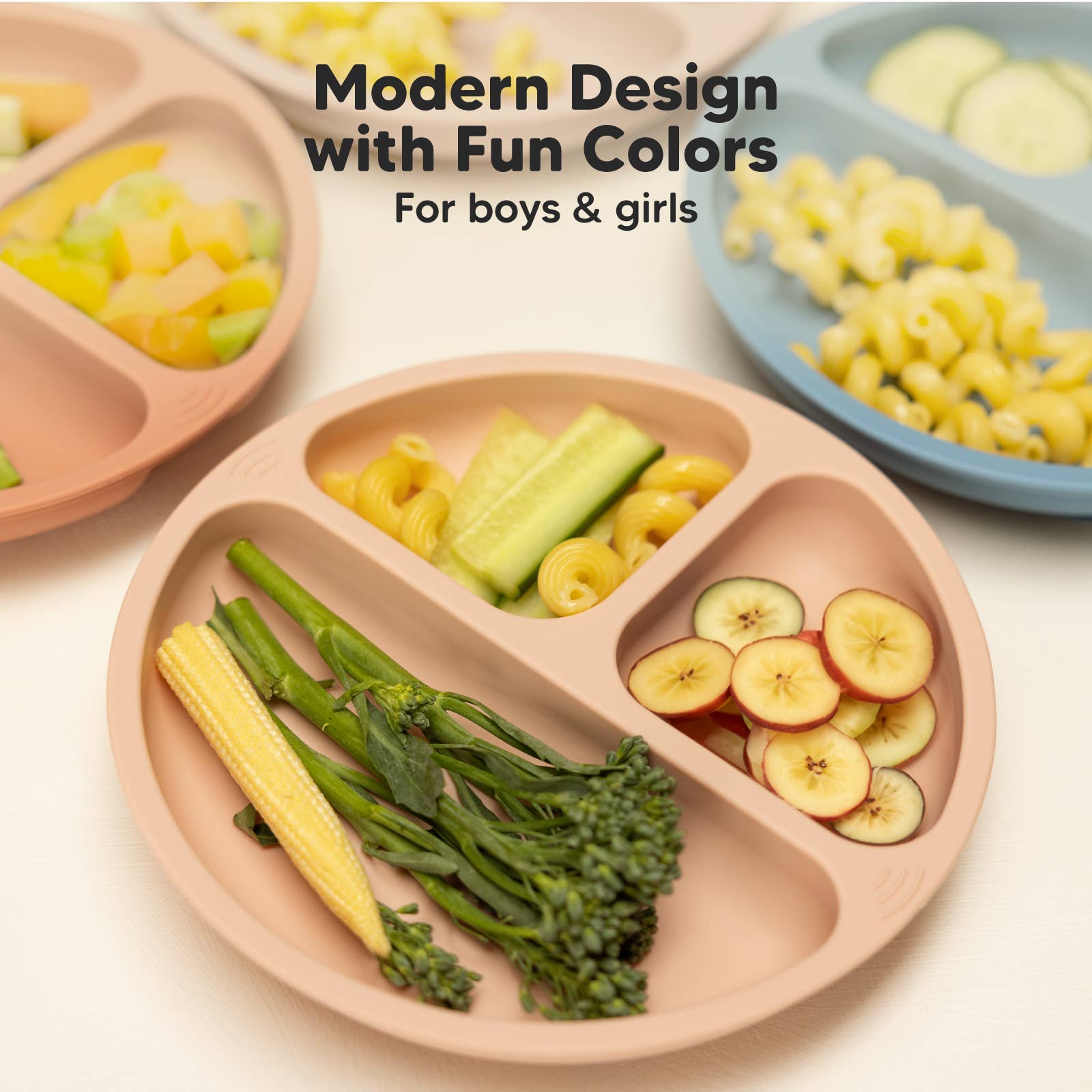 3-Pack Prep Suction Plates for Baby, BPA-Free Silicone Plate: Slate