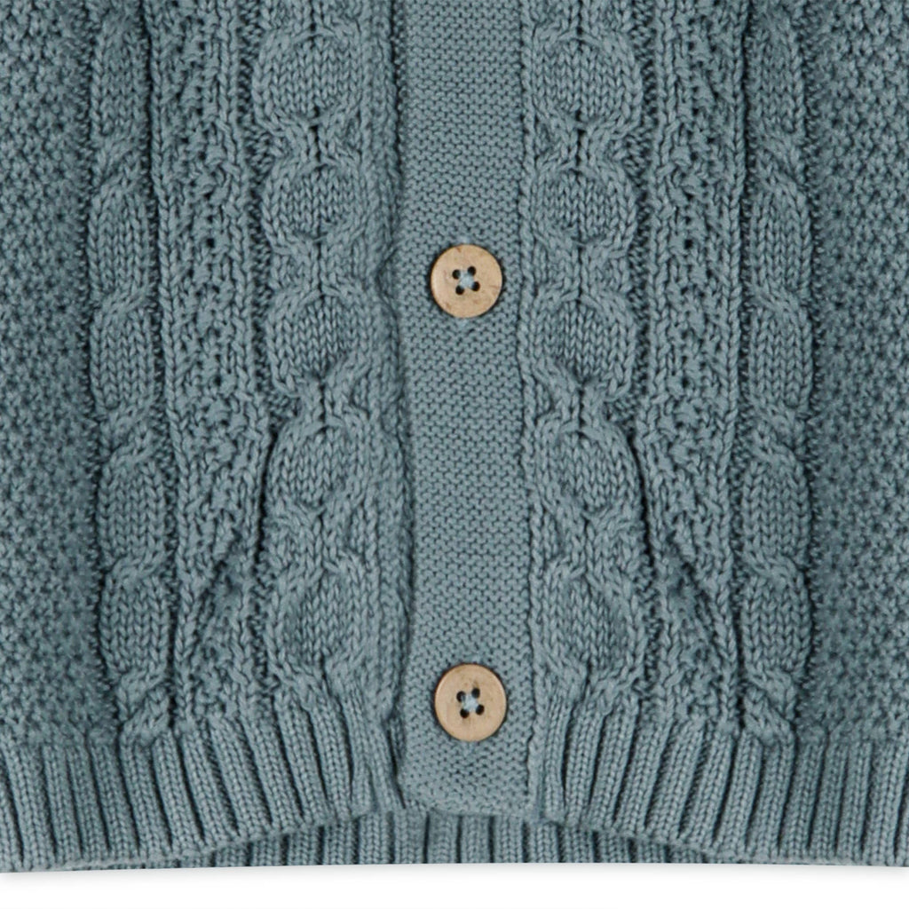 Shawl Collar Cable Knit Baby Cardigan Sweater Organic Cotton: Teal Blue