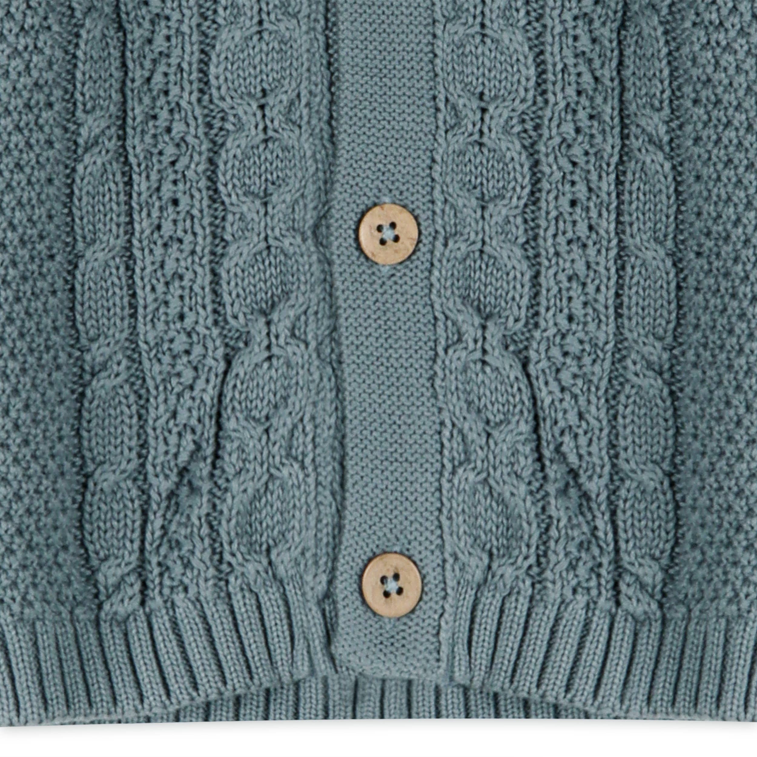 Shawl Collar Cable Knit Baby Cardigan Sweater Organic Cotton: Teal Blue