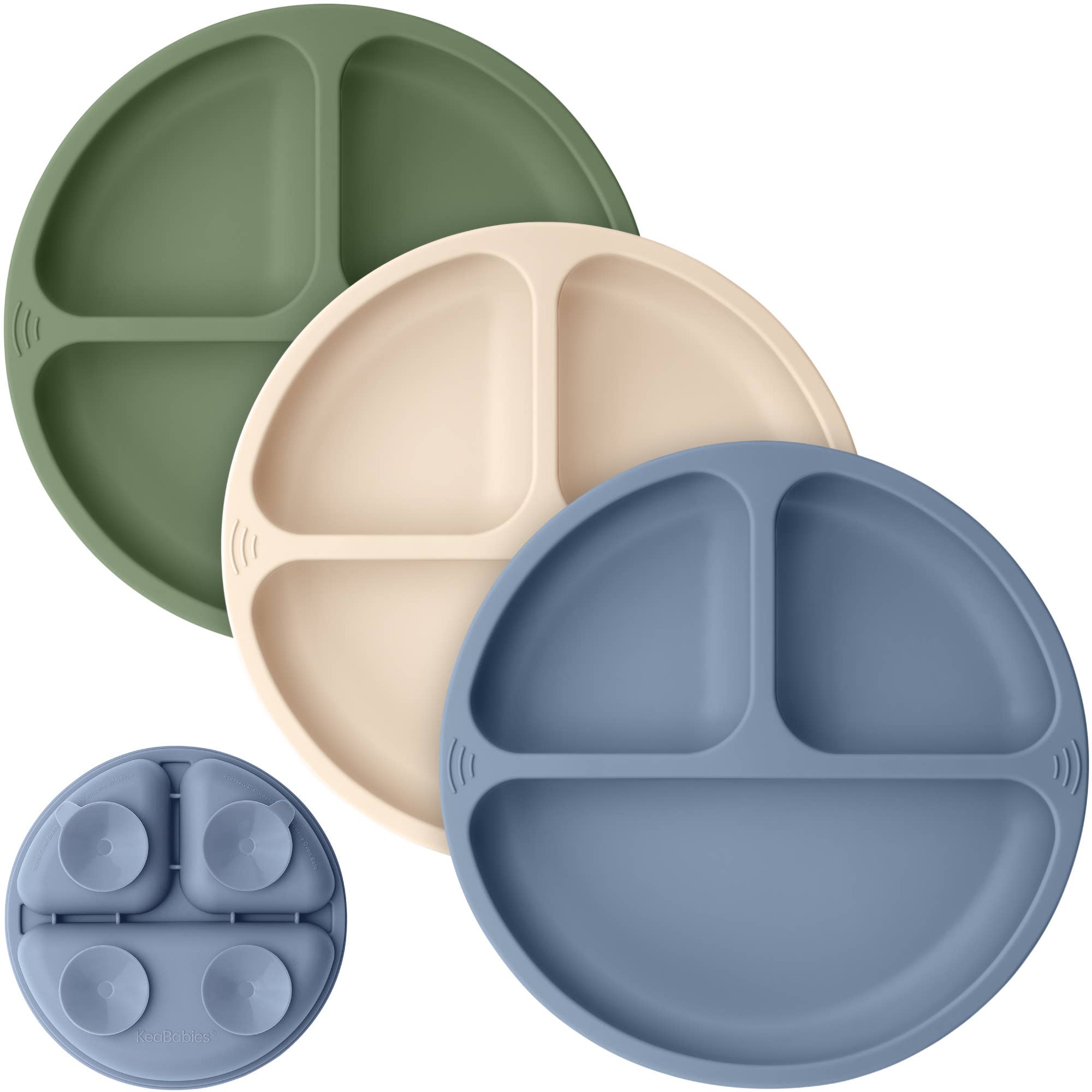 3-Pack Prep Suction Plates for Baby, BPA-Free Silicone Plate: Slate