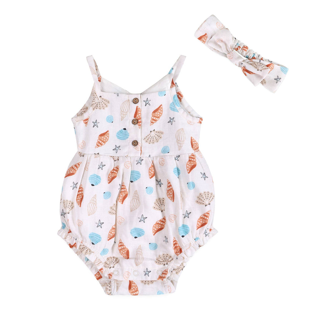 Seashell Organic Baby Romper & Headband Set
