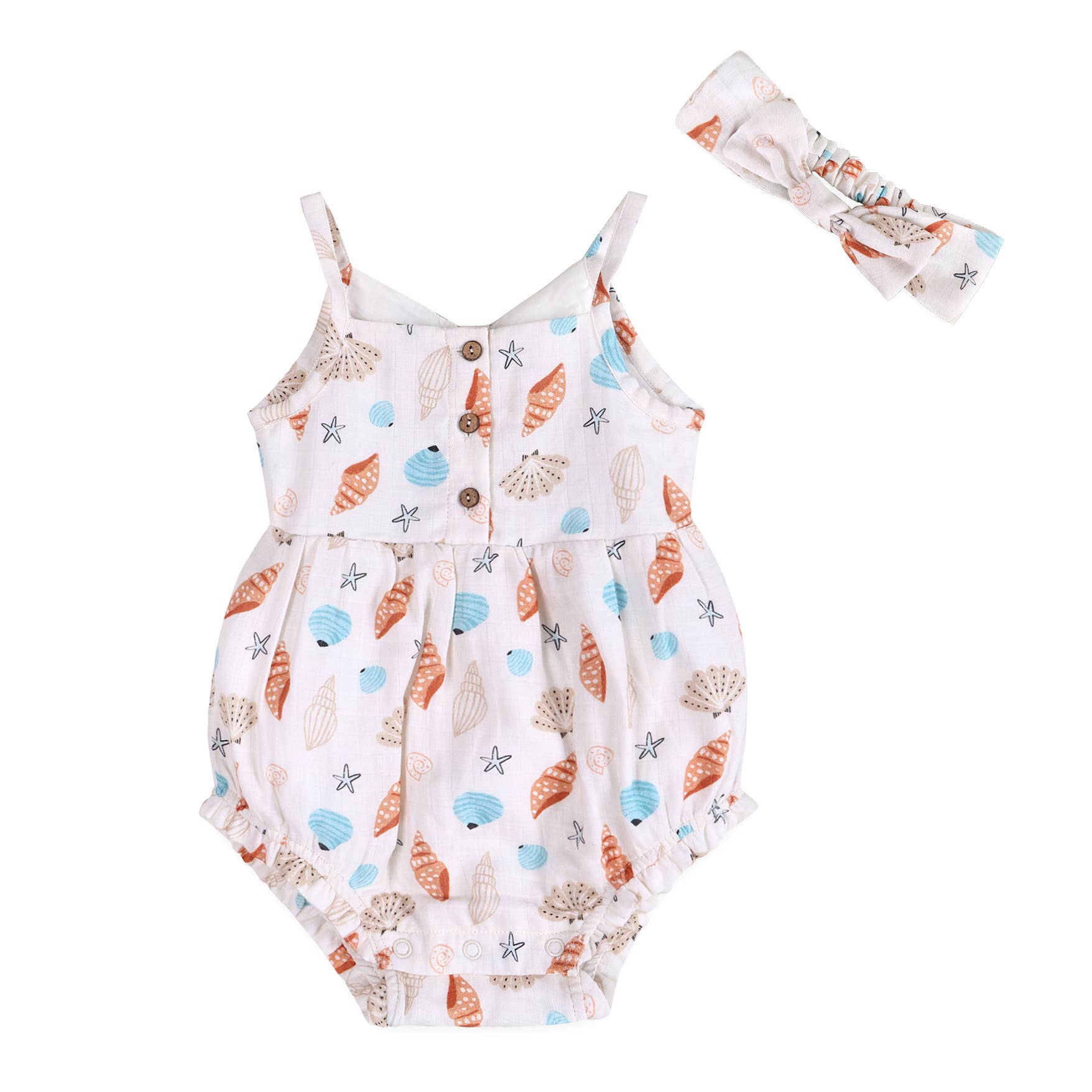 Seashell Organic Baby Romper & Headband Set