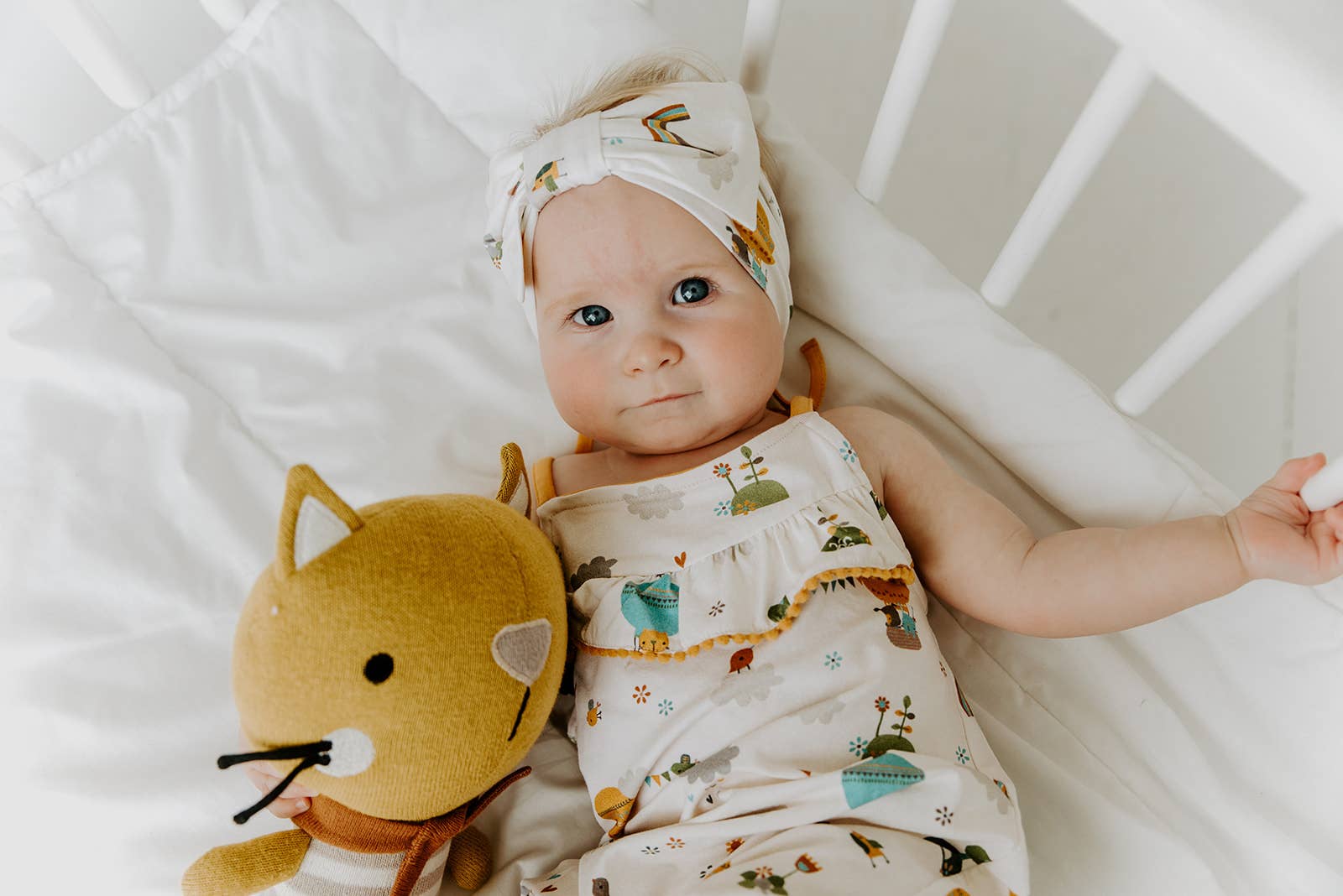 Balloon Pom-Pom & Tie Short Romper Organic Cotton