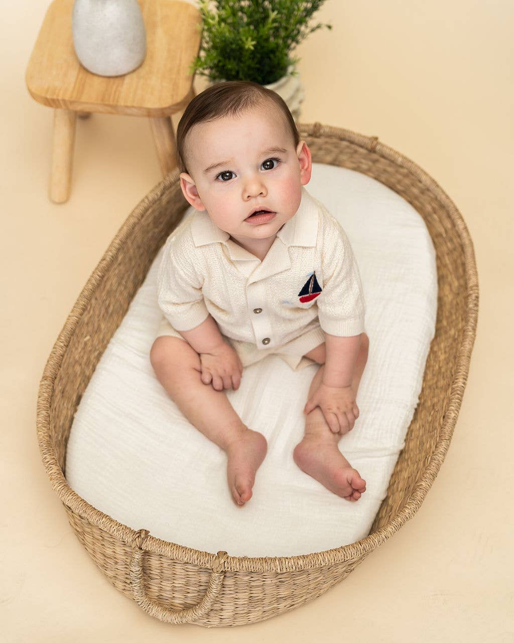Sailboat Organic Embroidered Baby Shirt & Shorts Set