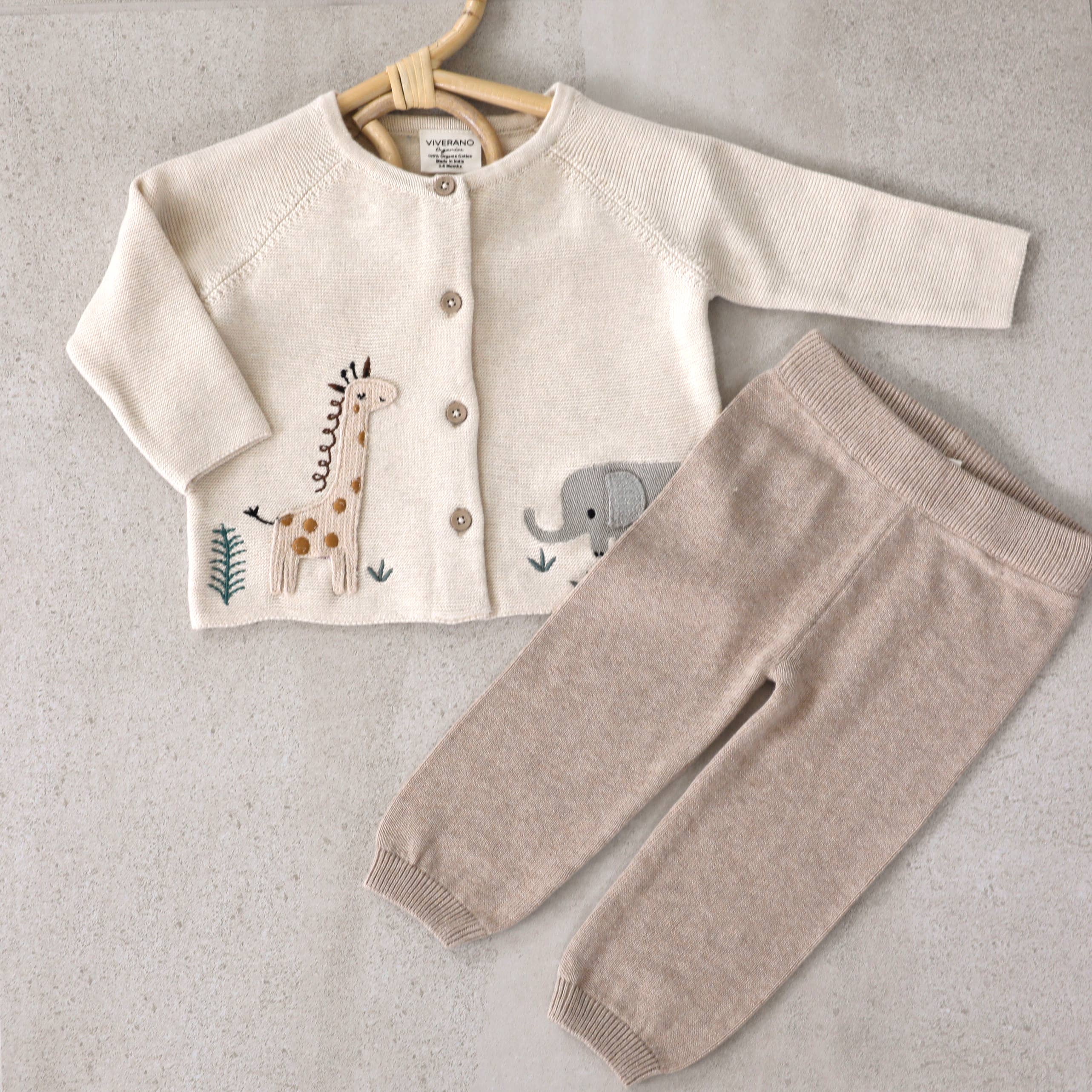 Animal Safari Organic Embroidered Baby Cardigan Sweater Natural