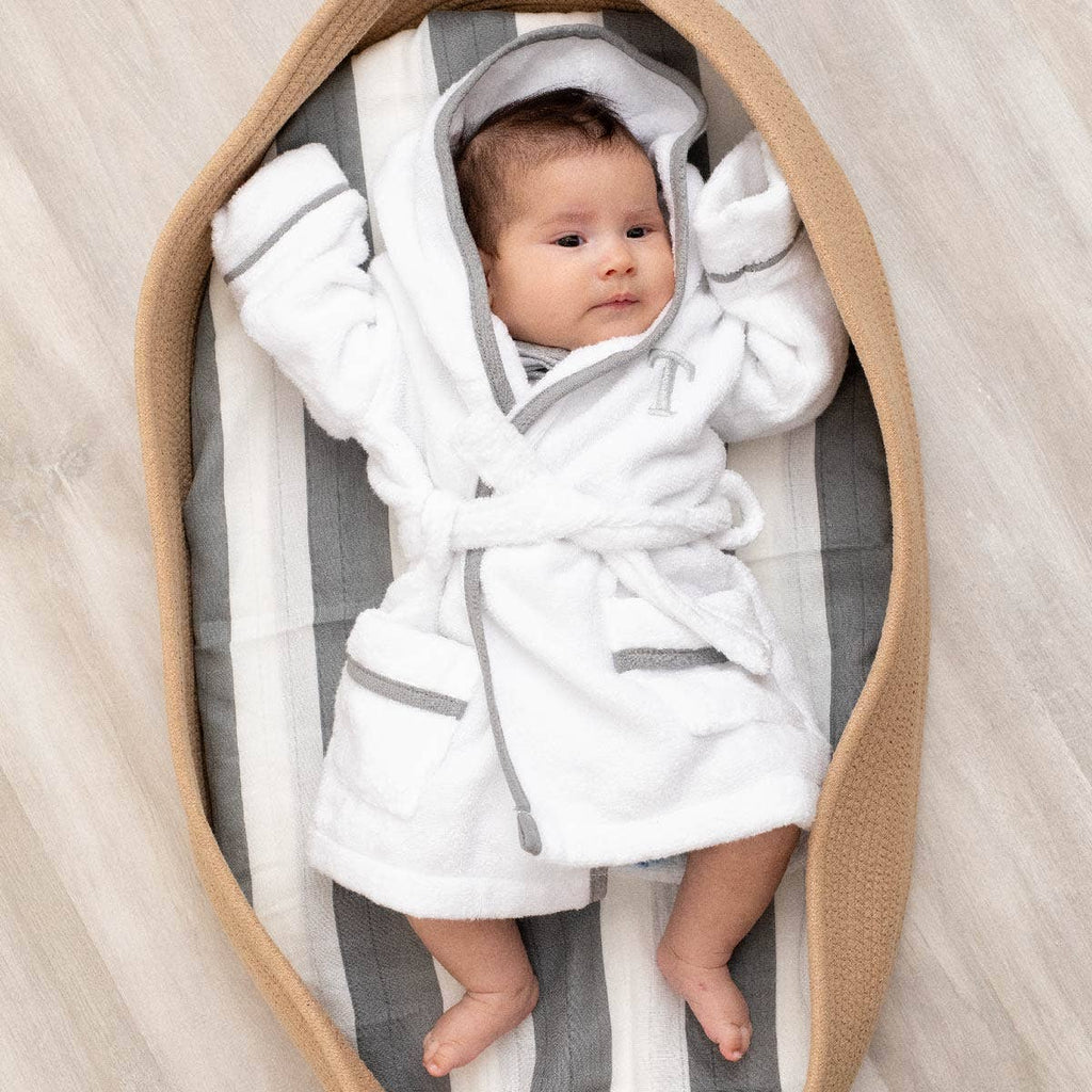 Terry Bathrobe_White + Grey: Unisex / White + Grey / 12-18m