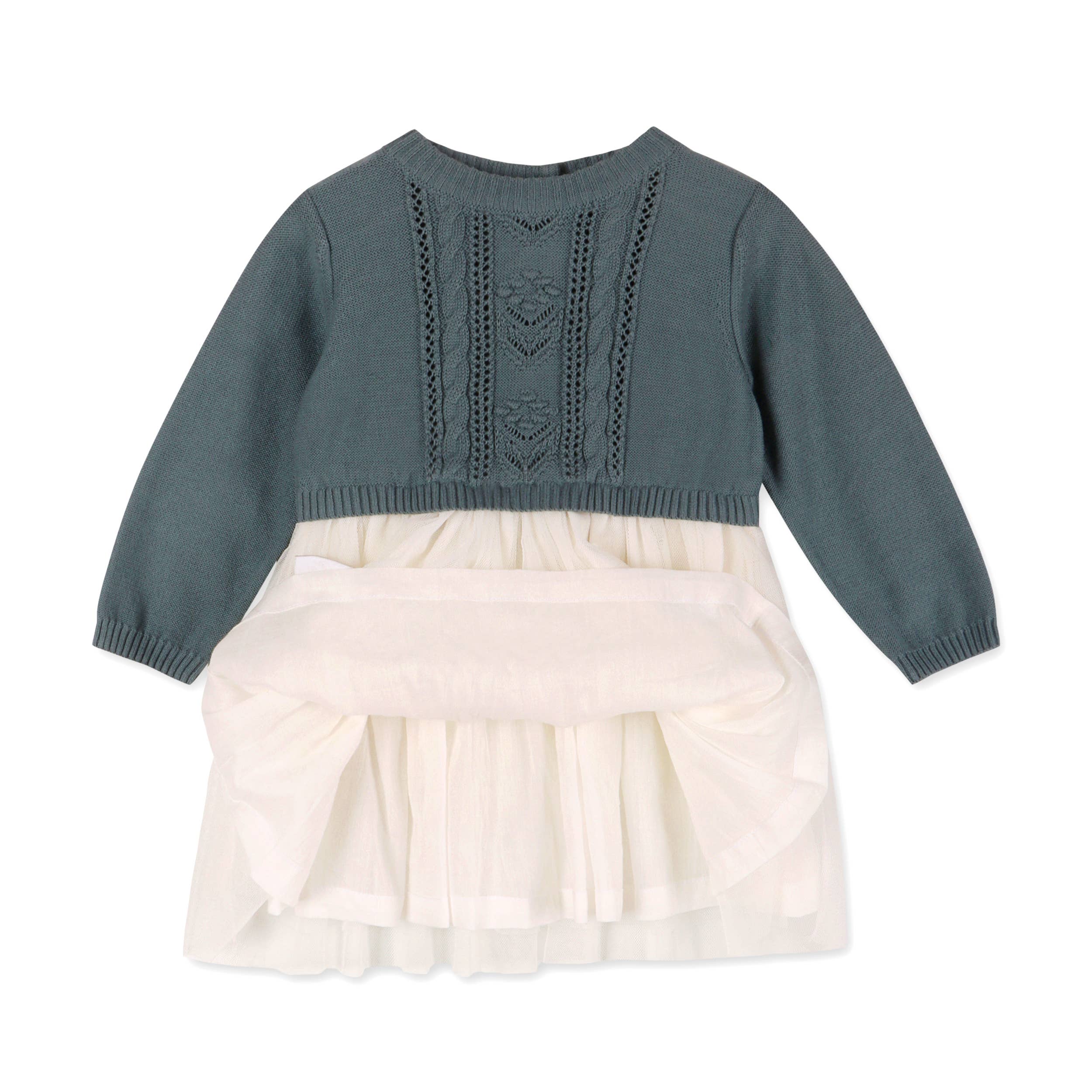 Cable Floral Sweater Knit Top & Tutu Baby Dress Organic : Teal Blue