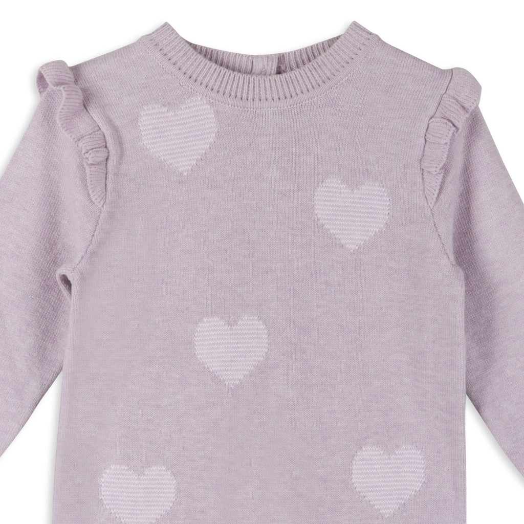 Hearts Jacquard Knit Baby Jumpsuit Organic Cotton: Lilac Heather