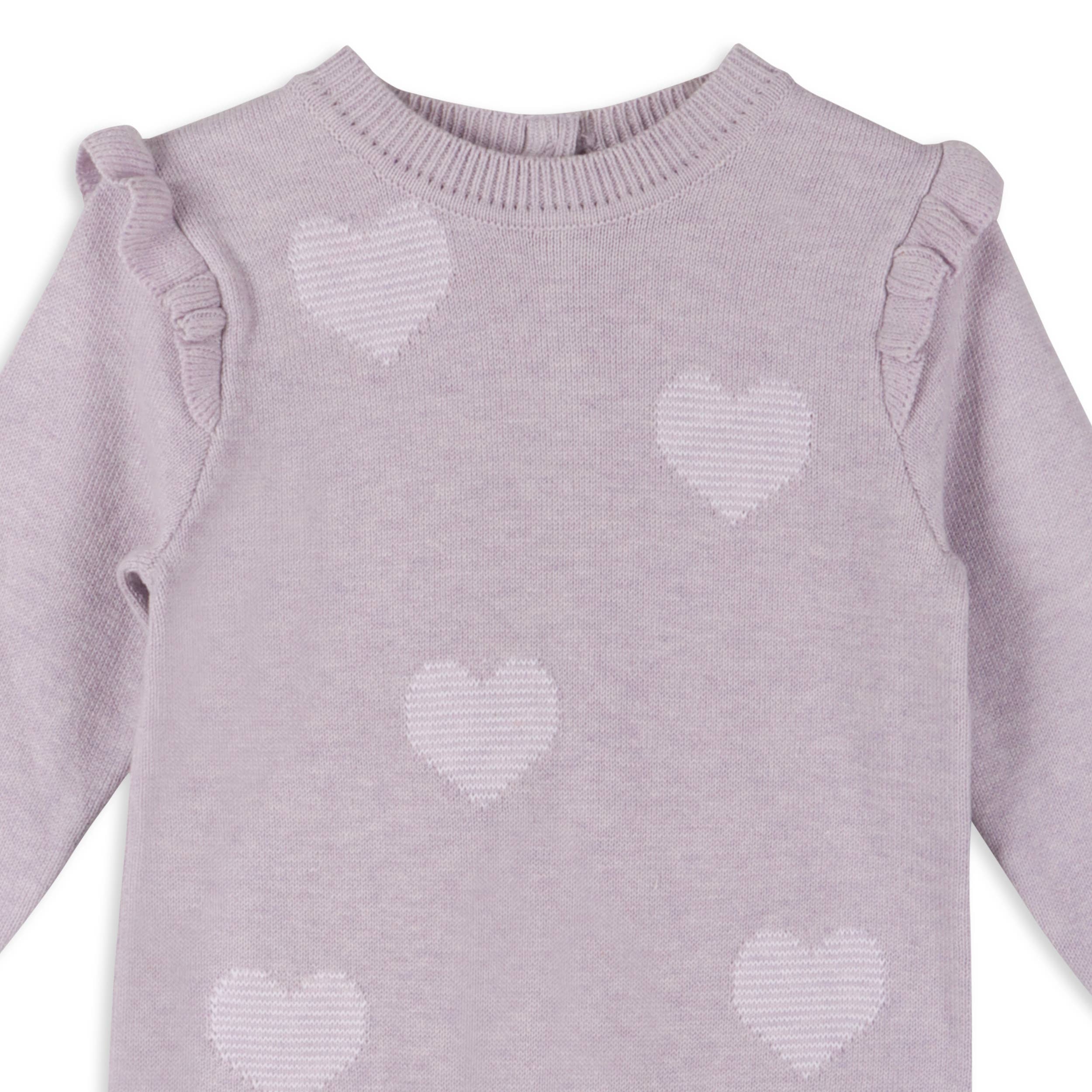 Hearts Jacquard Knit Baby Jumpsuit Organic Cotton: Lilac Heather