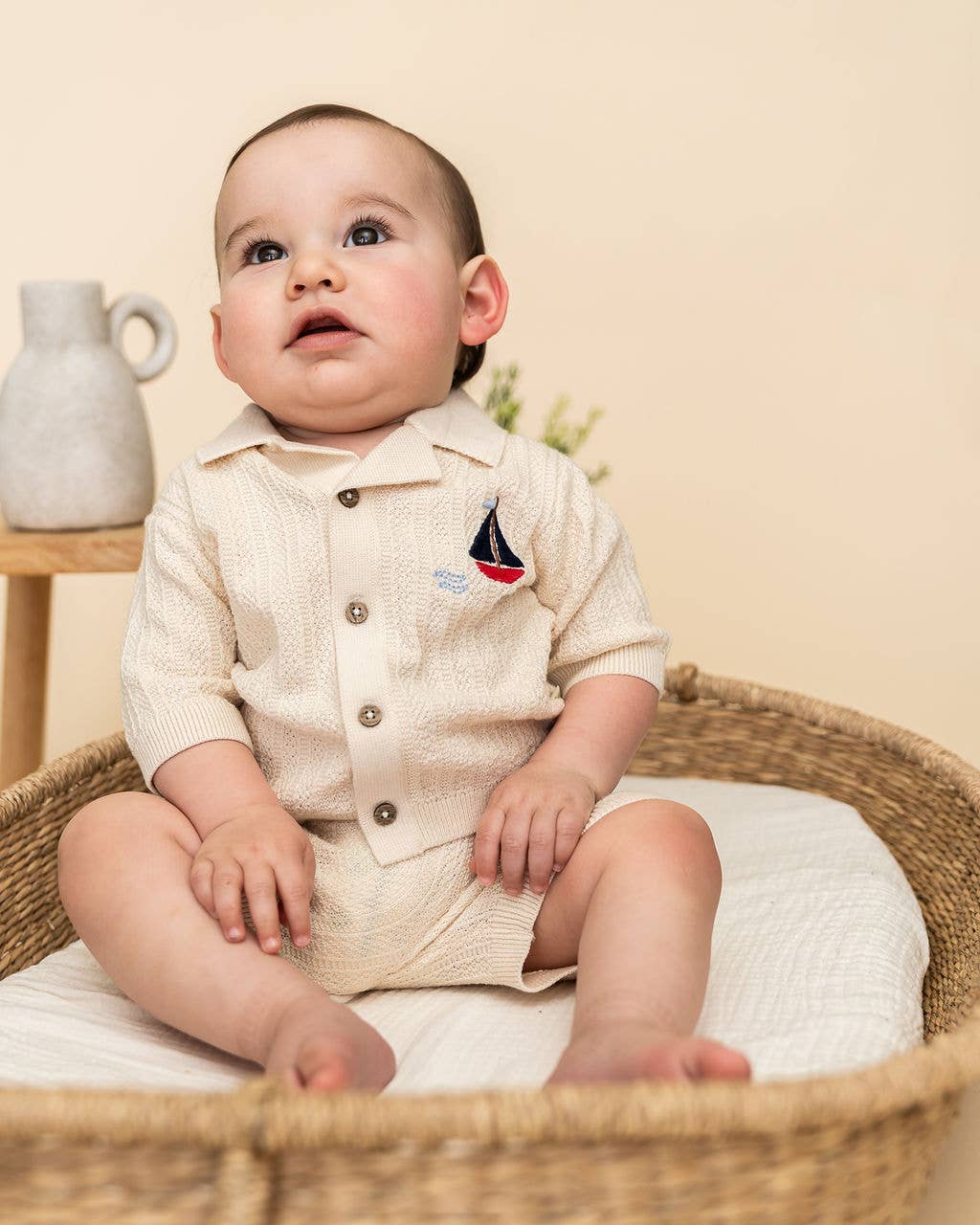 Sailboat Organic Embroidered Baby Shirt & Shorts Set