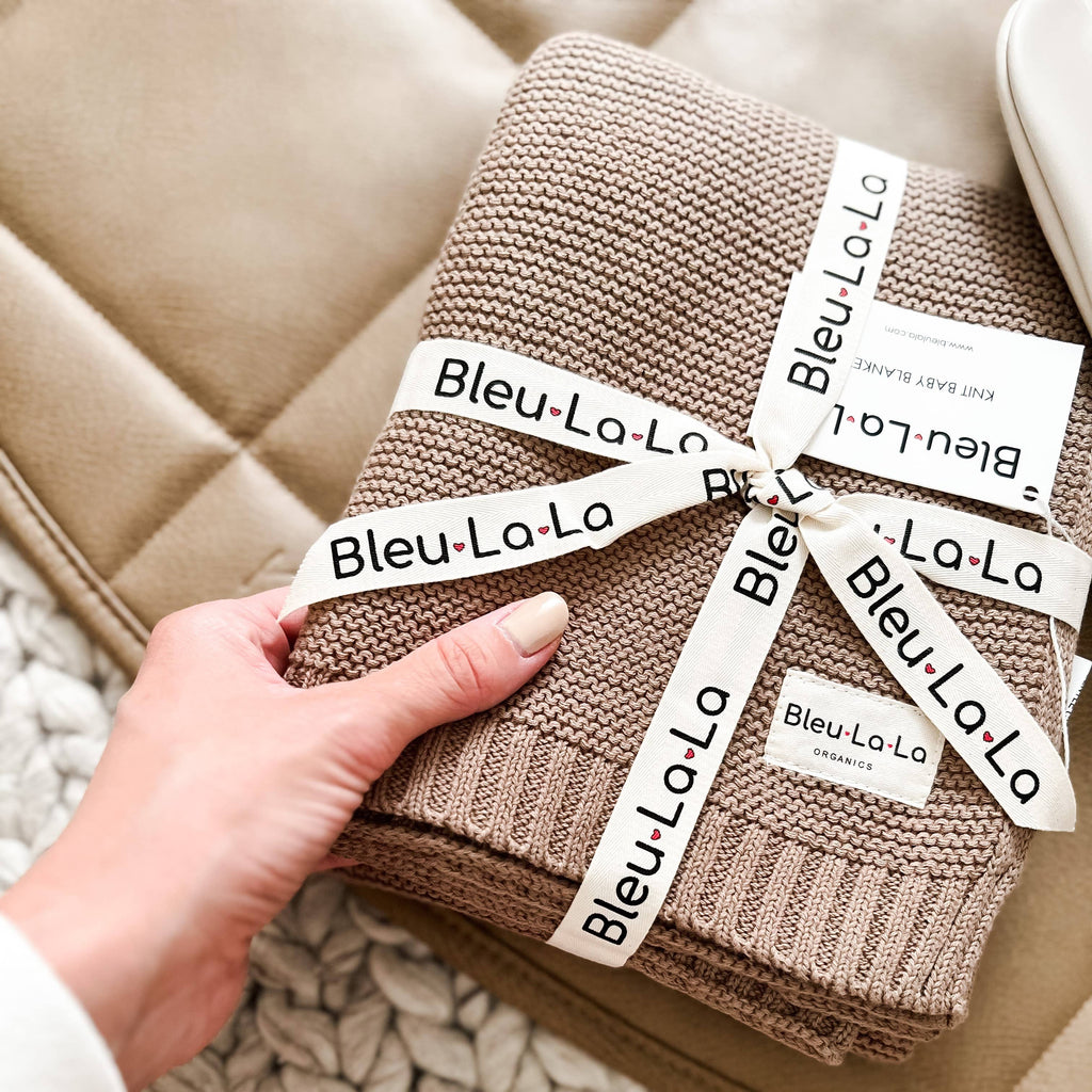 Heritage Knit 100% Organic Cotton Swaddle Baby Blanket: Mocha